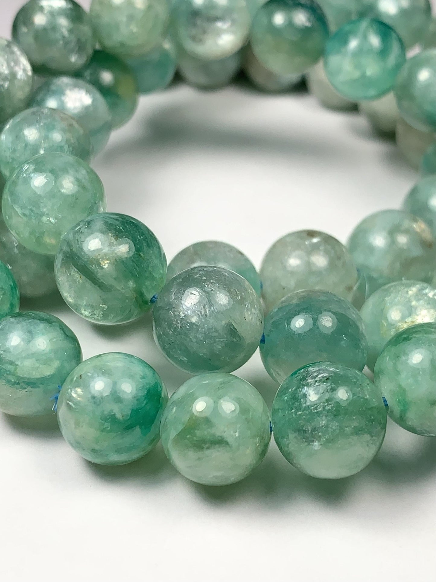 Green Natural Lepidolite Stretches Bracelet:  Gemstone, Smooth Round Beads