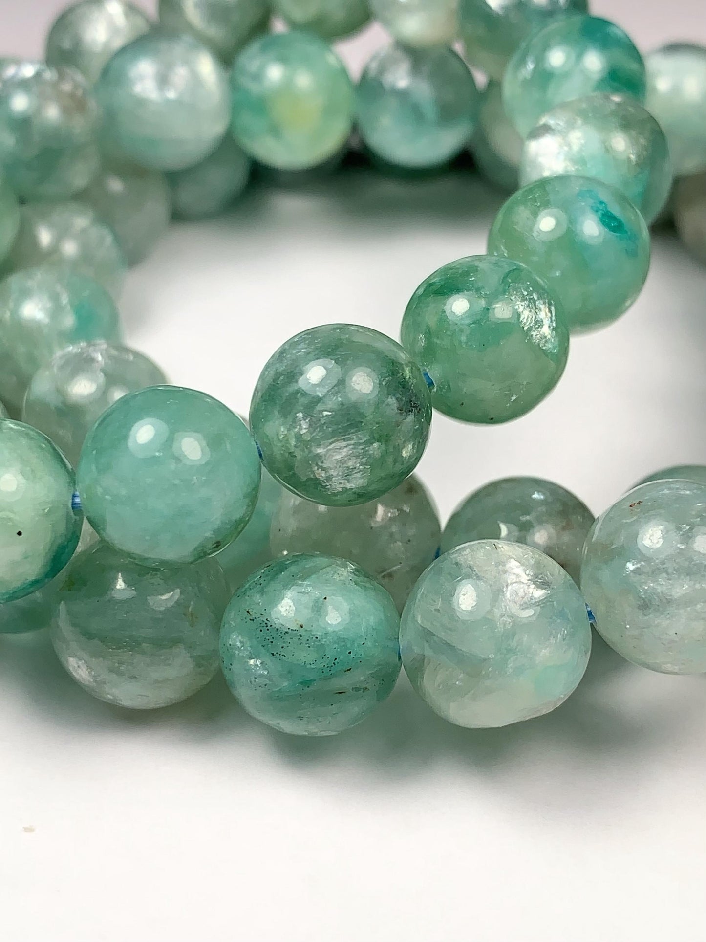 Green Natural Lepidolite Stretches Bracelet:  Gemstone, Smooth Round Beads