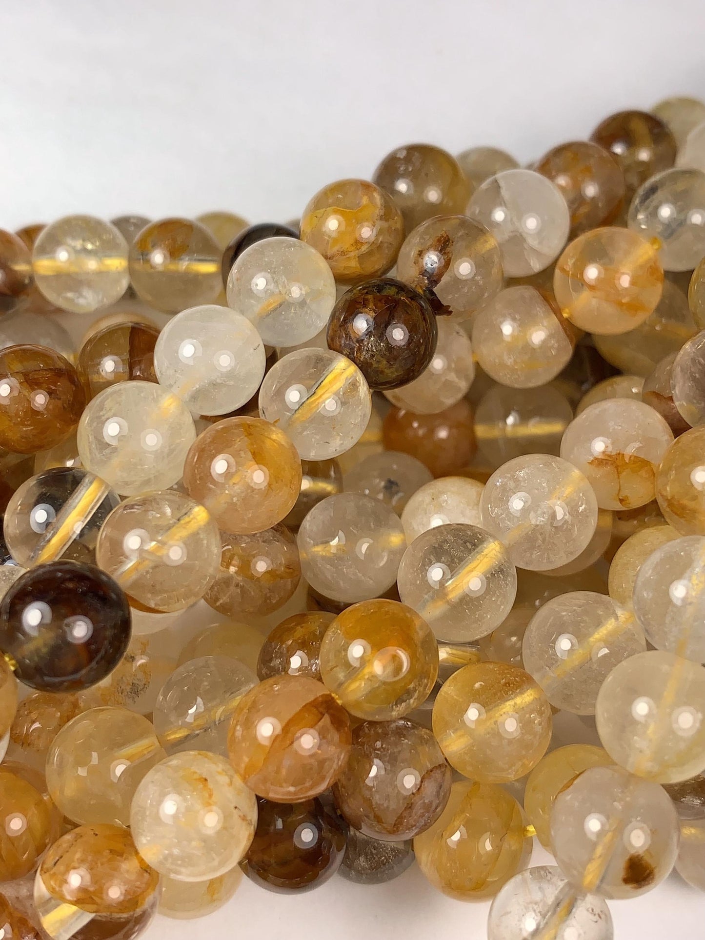 Natural Yellow Hematoid Quartz Smooth Round Beads Gemstone Strand 15.5
