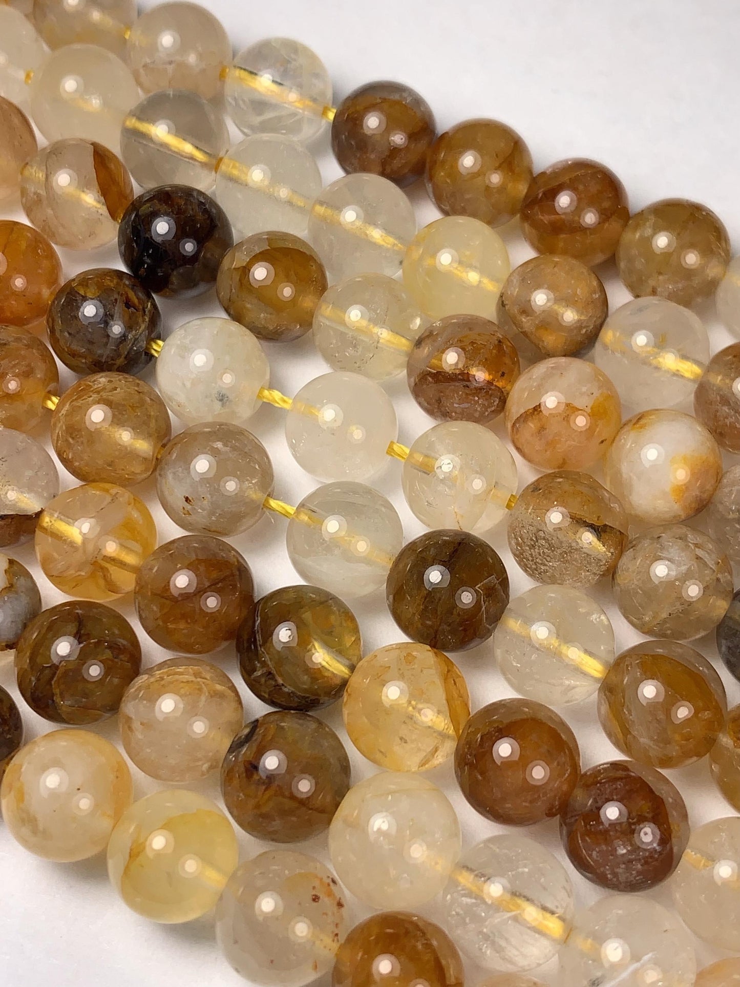 Natural Yellow Hematoid Quartz Smooth Round Beads Gemstone Strand 15.5