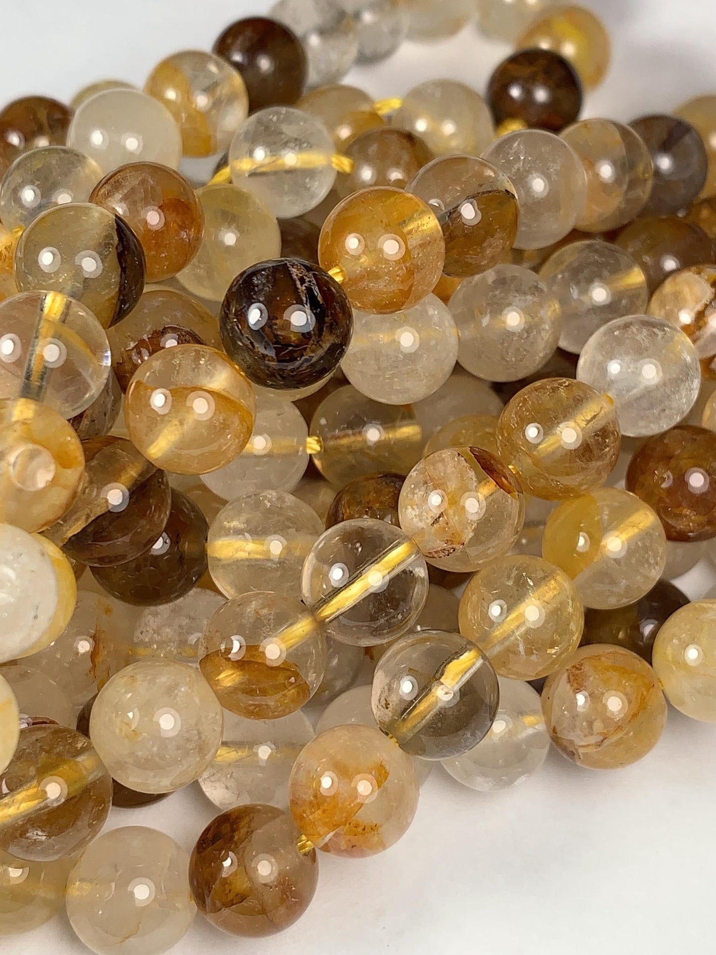 Natural Yellow Hematoid Quartz Smooth Round Beads Gemstone Strand 15.5