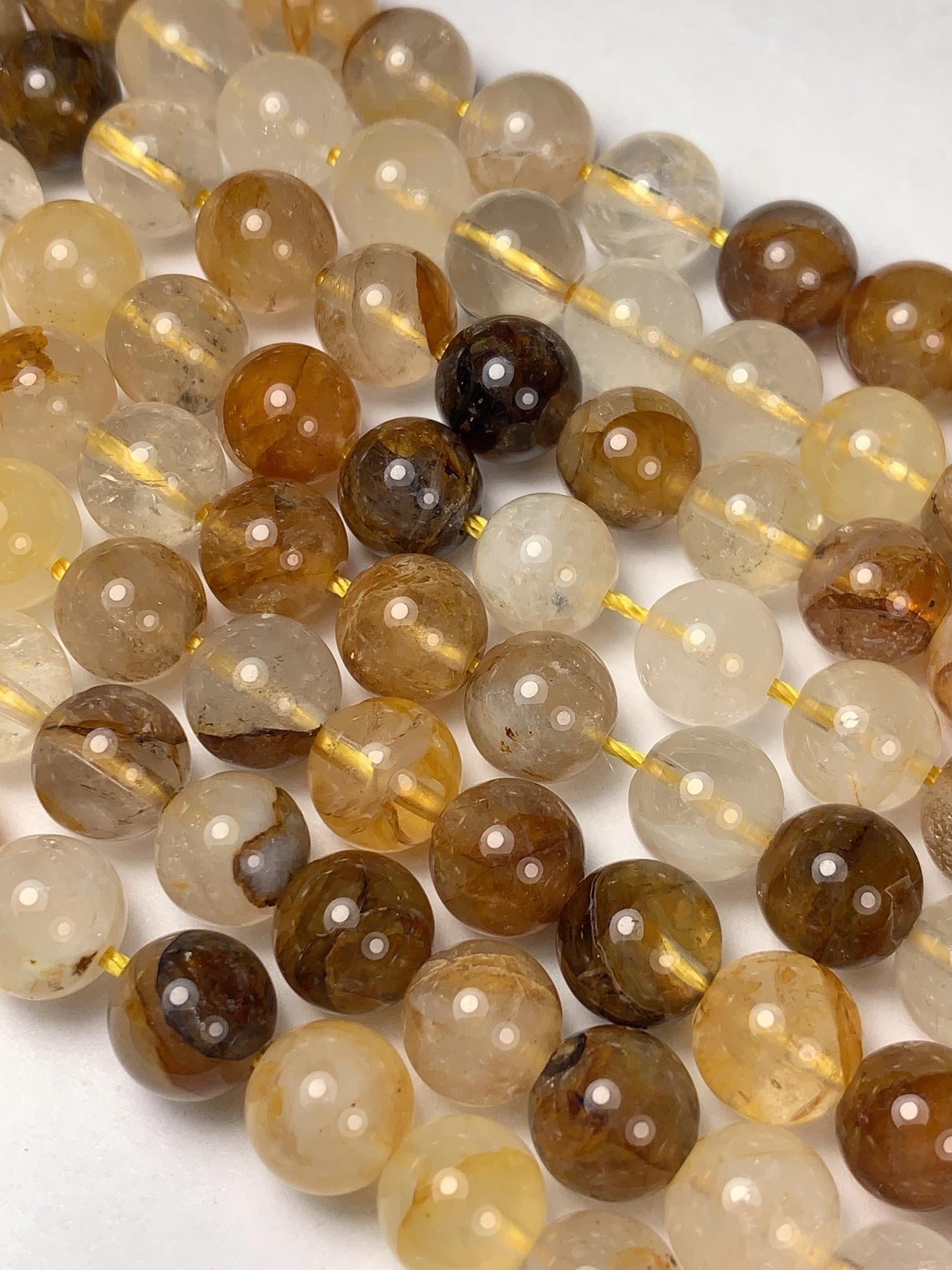 Natural Yellow Hematoid Quartz Smooth Round Beads Gemstone Strand 15.5