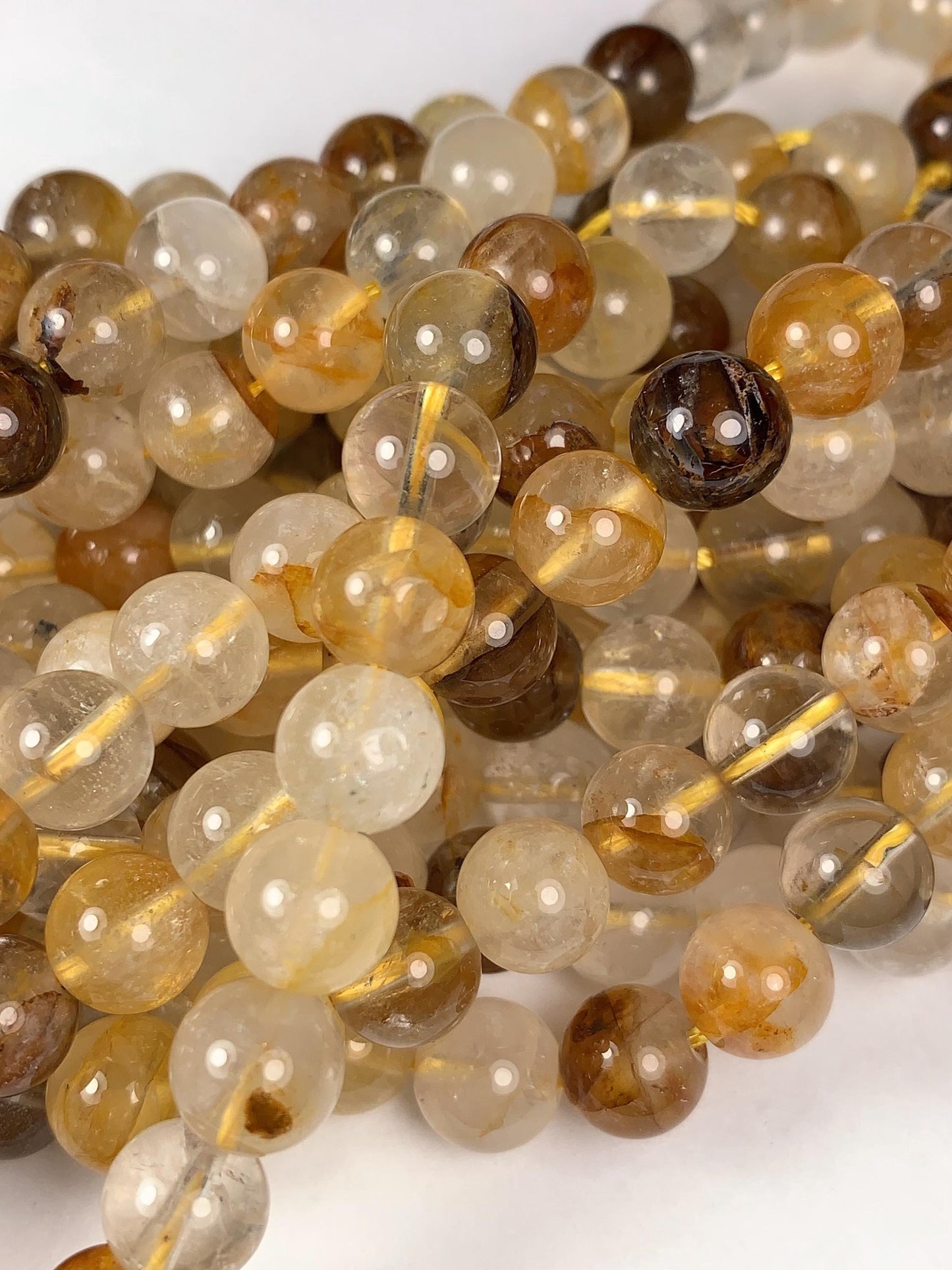 Natural Yellow Hematoid Quartz Smooth Round Beads Gemstone Strand 15.5