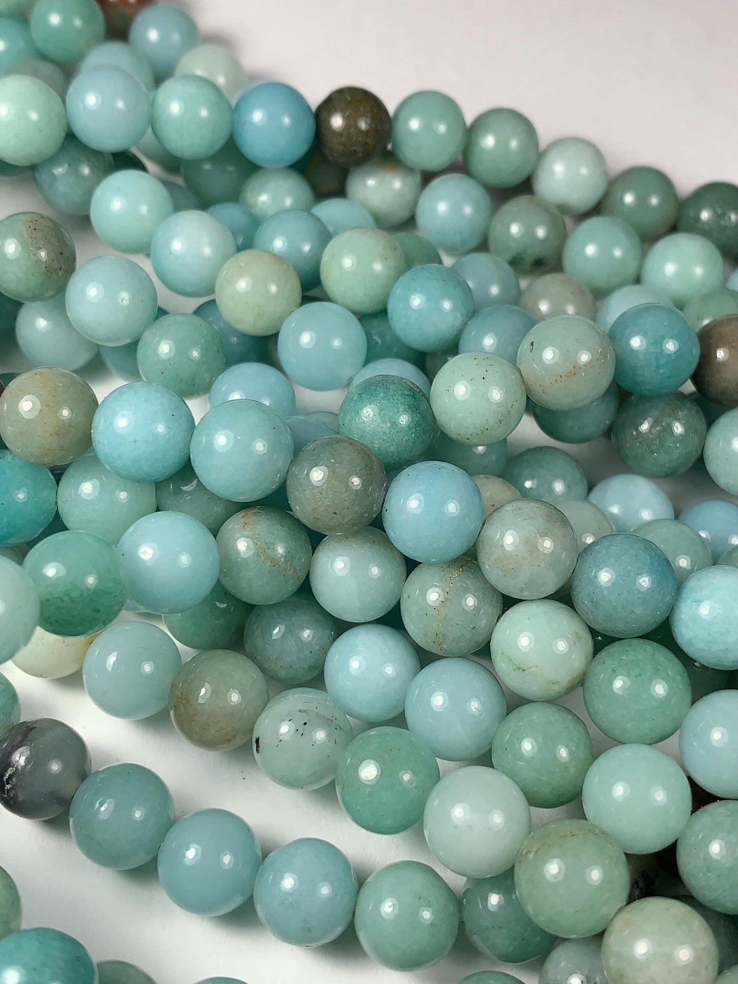 Natural Blue Brown Amazonite Smooth Round Gemstone Beads - 15.5" Strand
