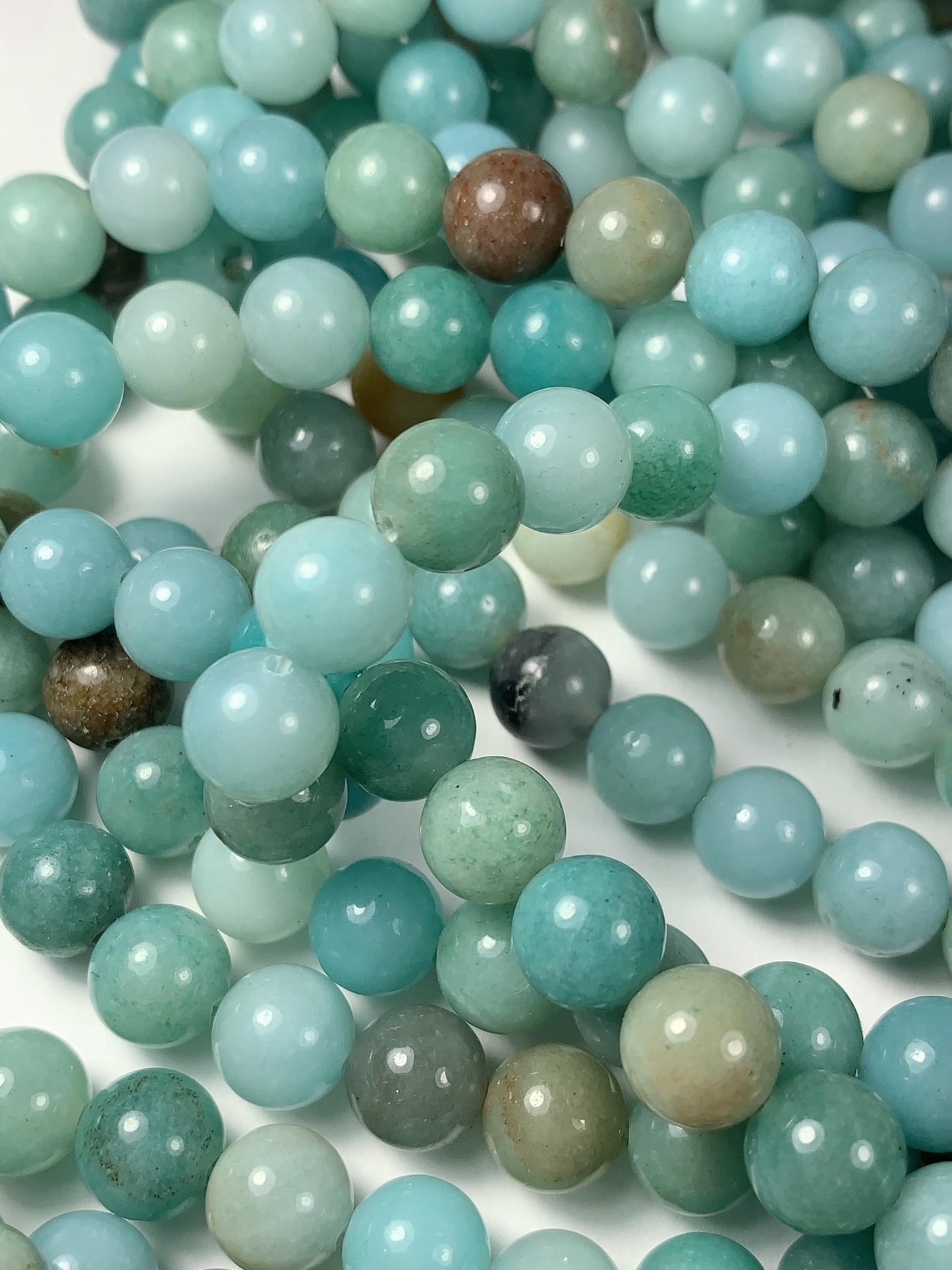 Natural Blue Brown Amazonite Smooth Round Gemstone Beads - 15.5" Strand