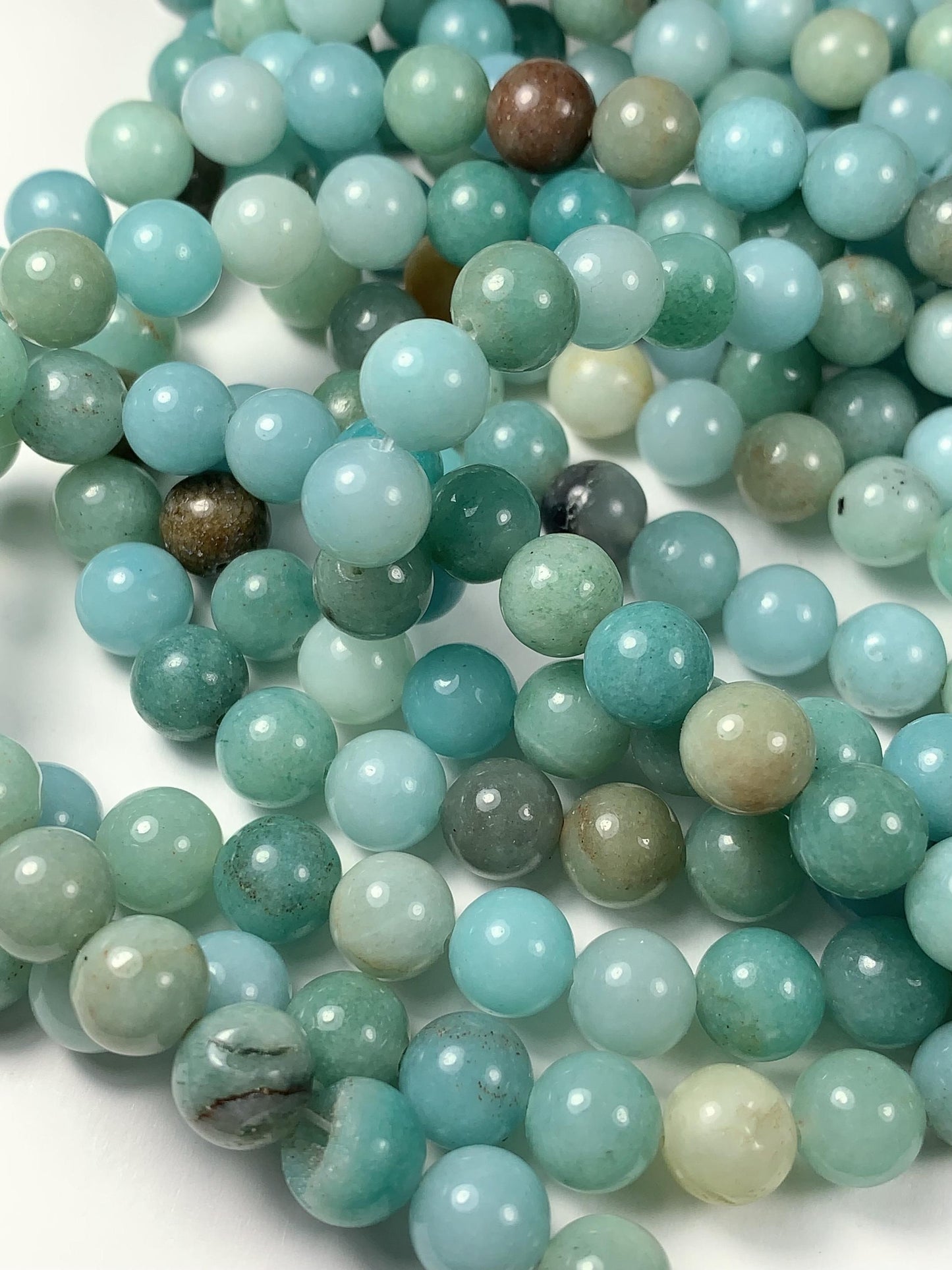 Natural Blue Brown Amazonite Smooth Round Gemstone Beads - 15.5" Strand