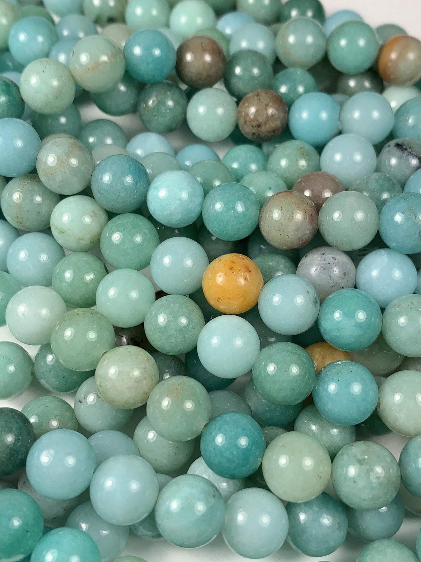 Natural Blue Brown Amazonite Smooth Round Gemstone Beads - 15.5" Strand