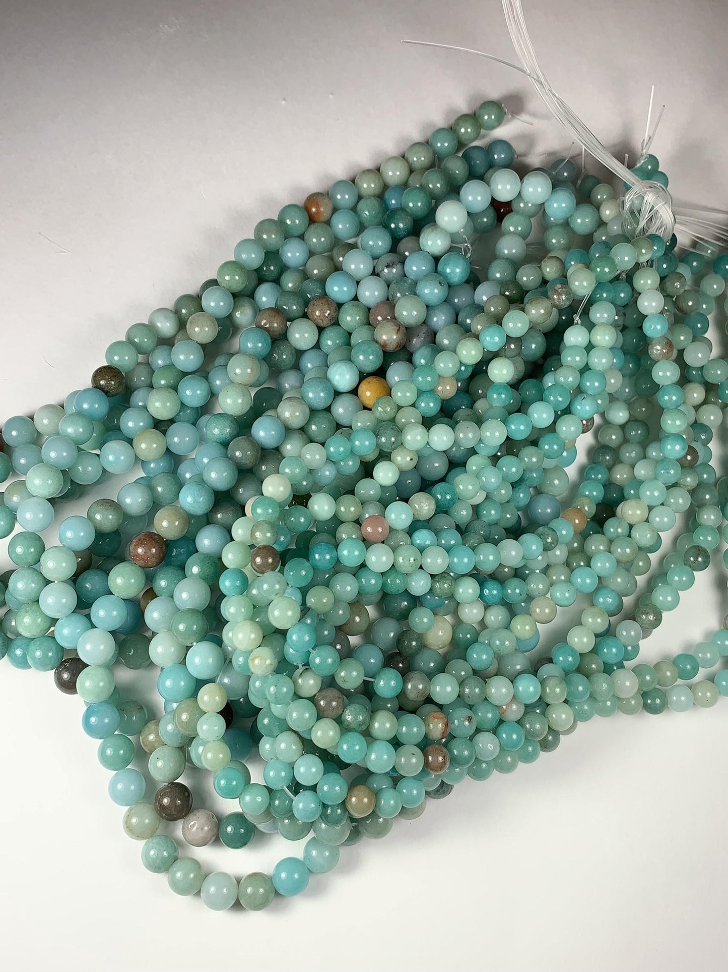 Natural Blue Brown Amazonite Smooth Round Gemstone Beads - 15.5" Strand
