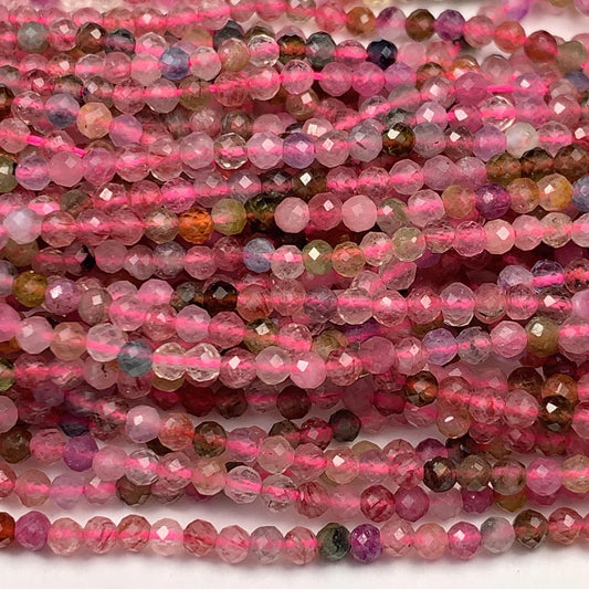 2.5mm AAA Genuine Natural Black Green Pink Orange Rainbow Tourmaline Faceted Round Beads 15.5" Strand PA20251031