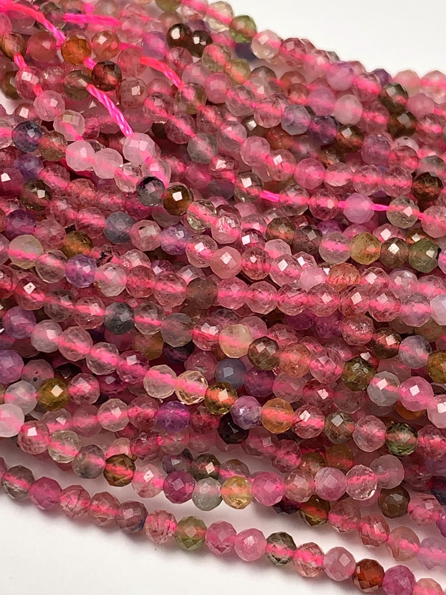 2.5mm AAA Genuine Natural Black Green Pink Orange Rainbow Tourmaline Faceted Round Beads 15.5" Strand PA20251031