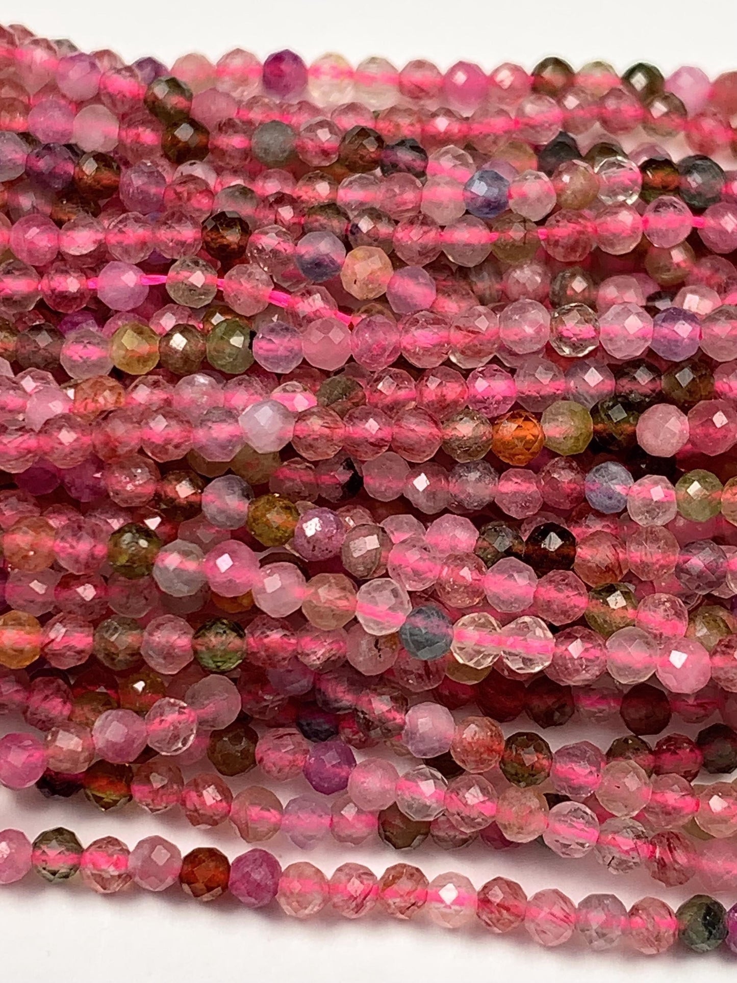 2.5mm AAA Genuine Natural Black Green Pink Orange Rainbow Tourmaline Faceted Round Beads 15.5" Strand PA20251031