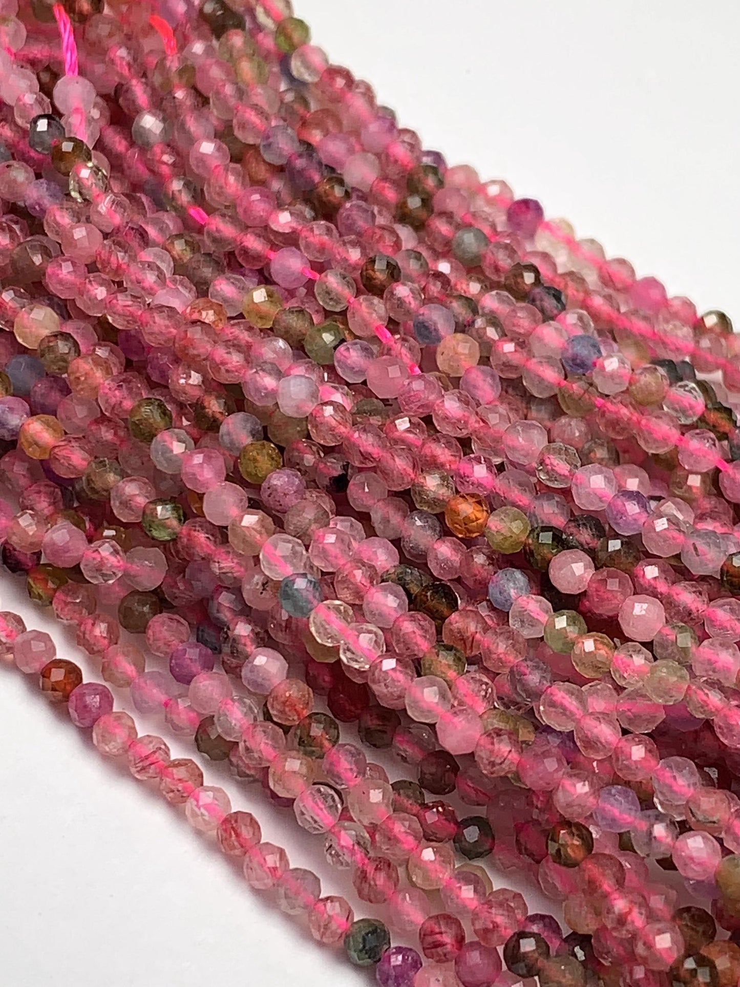 2.5mm AAA Genuine Natural Black Green Pink Orange Rainbow Tourmaline Faceted Round Beads 15.5" Strand PA20251031