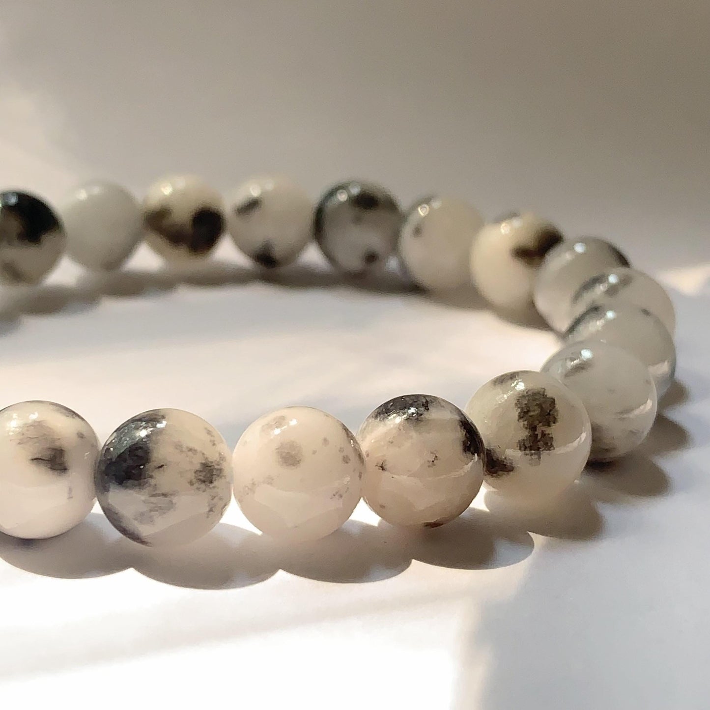 Black White Botswana Jade Stretch Bracelet: AAA Grade Gemstone, Handmade in USA