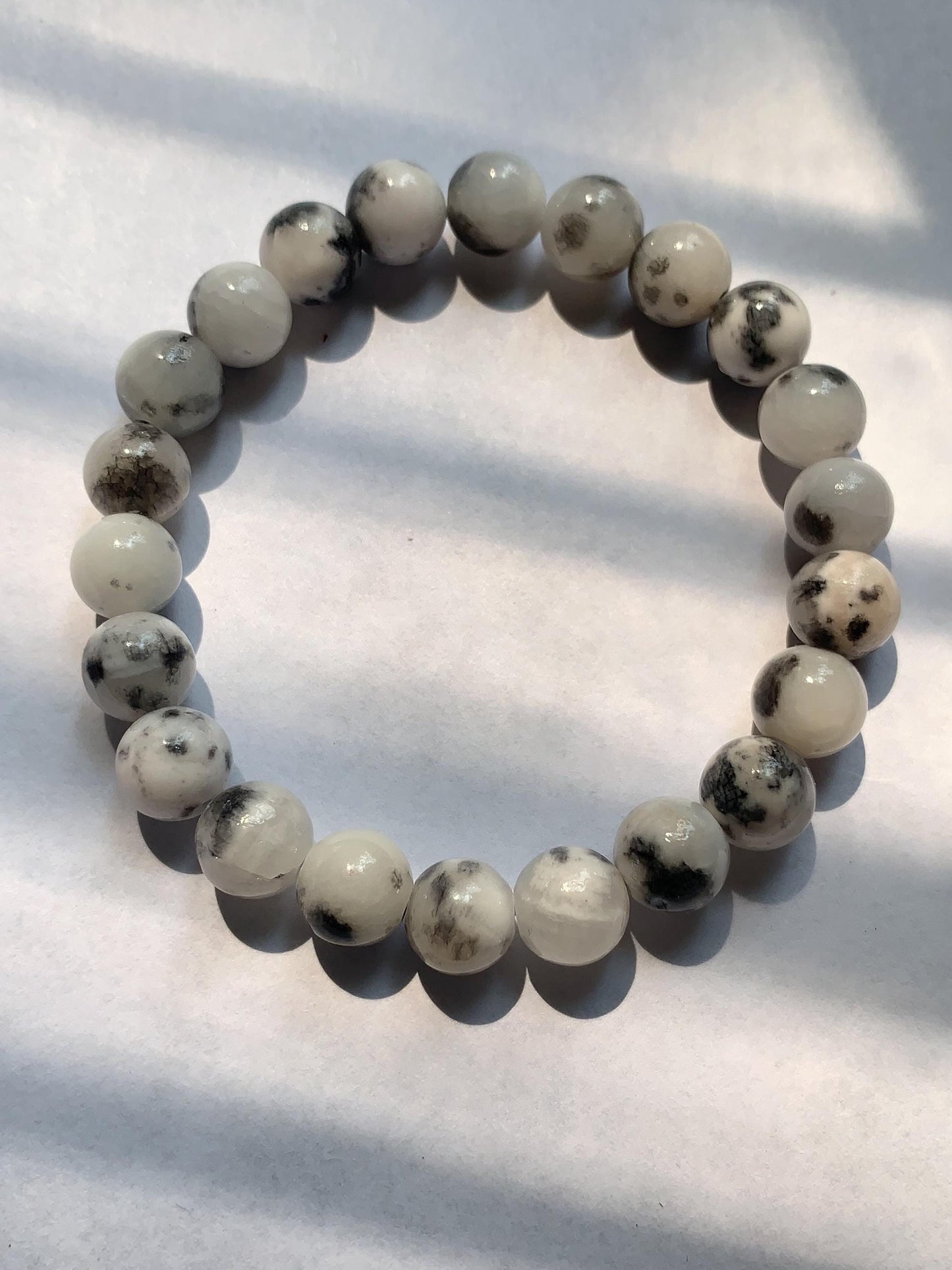Black White Botswana Jade Stretch Bracelet: AAA Grade Gemstone, Handmade in USA