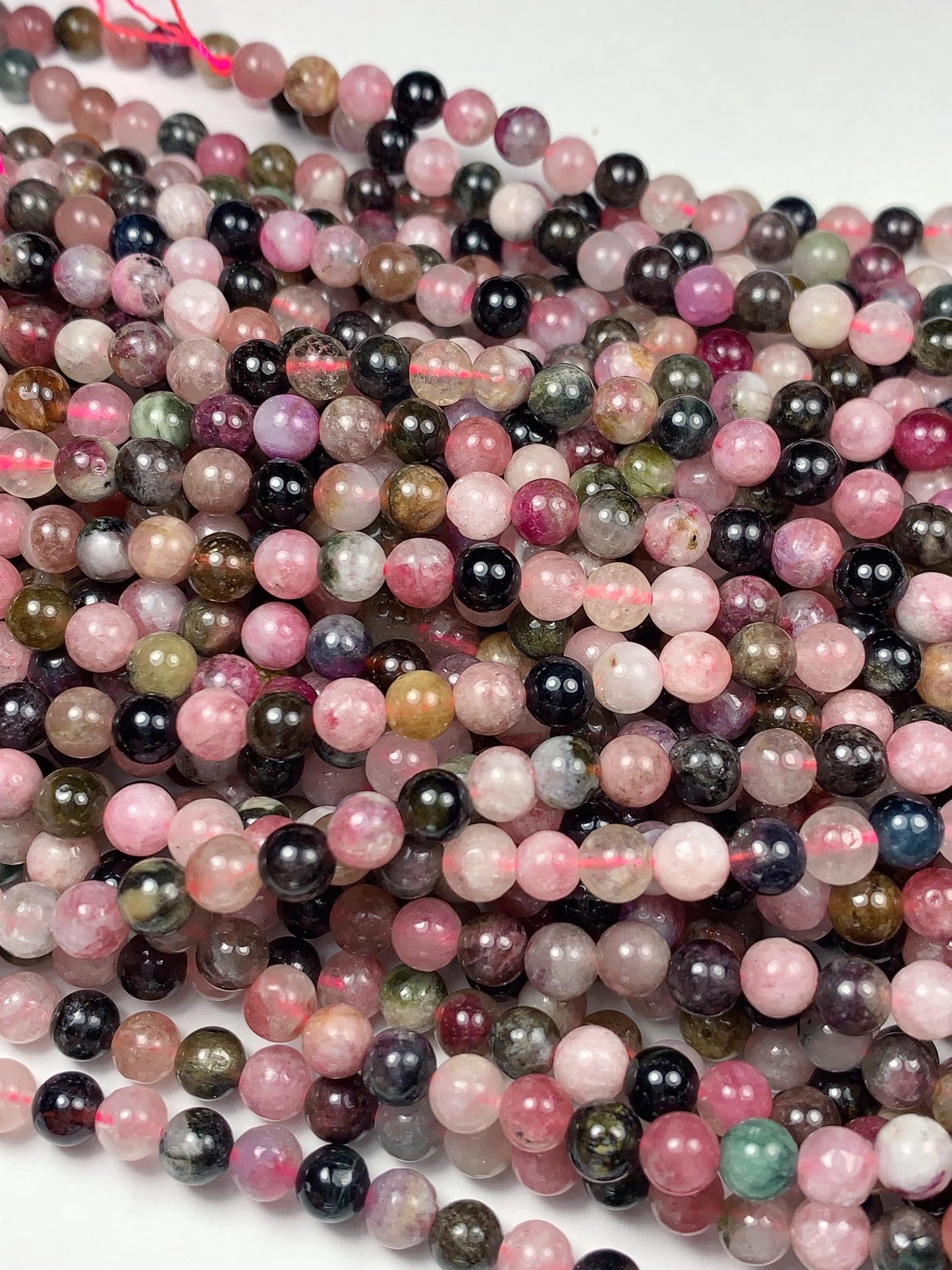 5mm Rainbow Tourmaline Smooth Round Beads: Natural Gemstone Strand 15.2