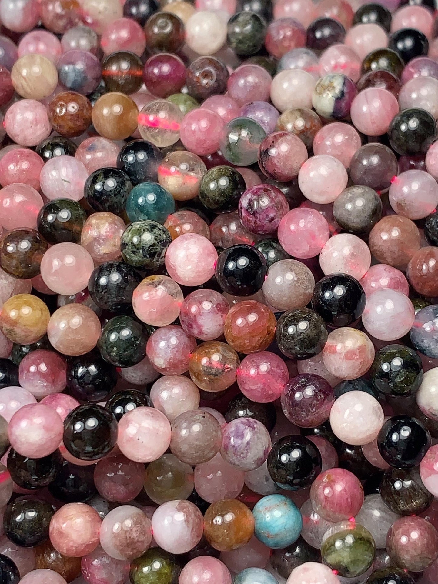 5mm Rainbow Tourmaline Smooth Round Beads: Natural Gemstone Strand 15.2