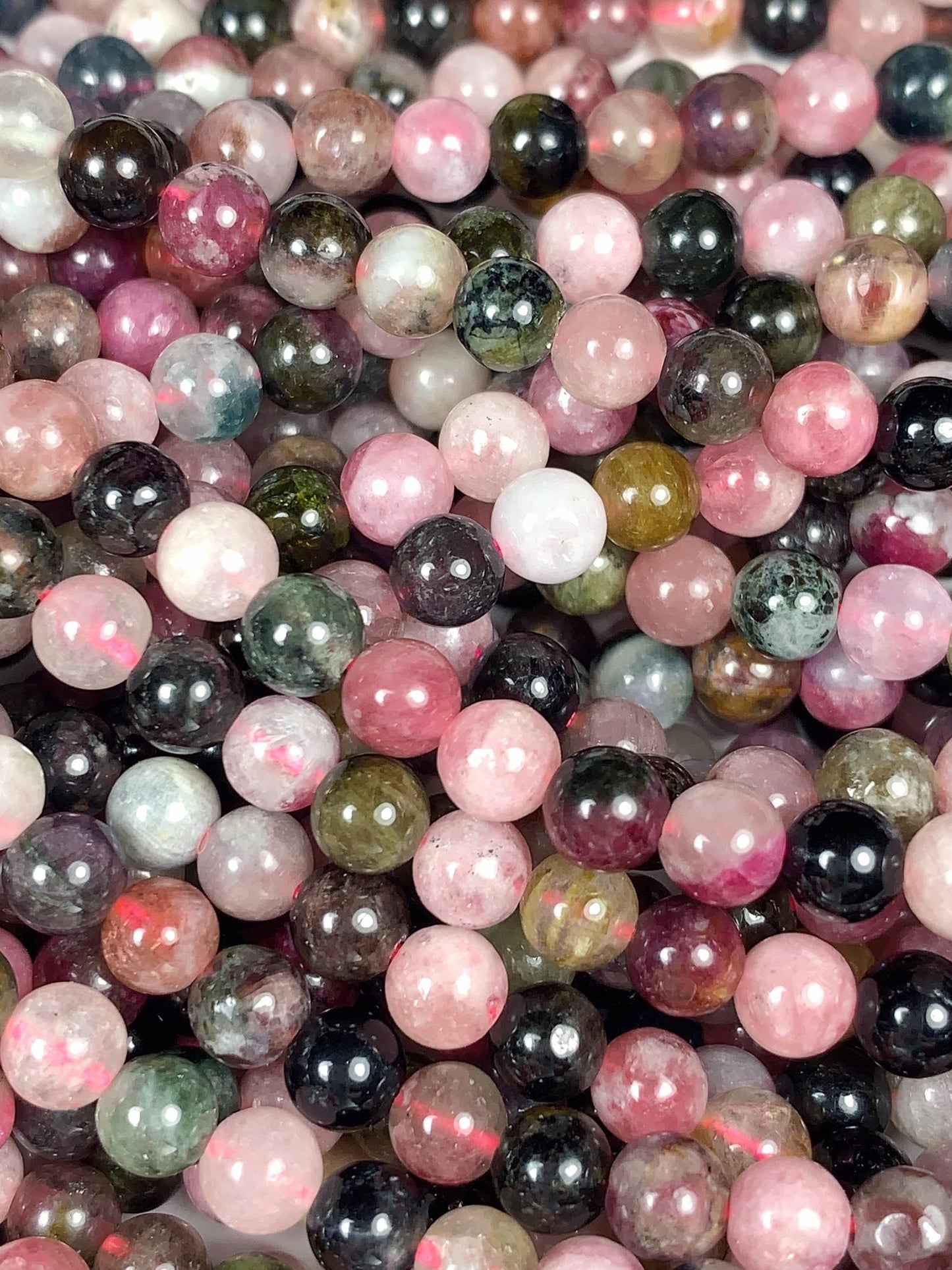 5mm Rainbow Tourmaline Smooth Round Beads: Natural Gemstone Strand 15.2