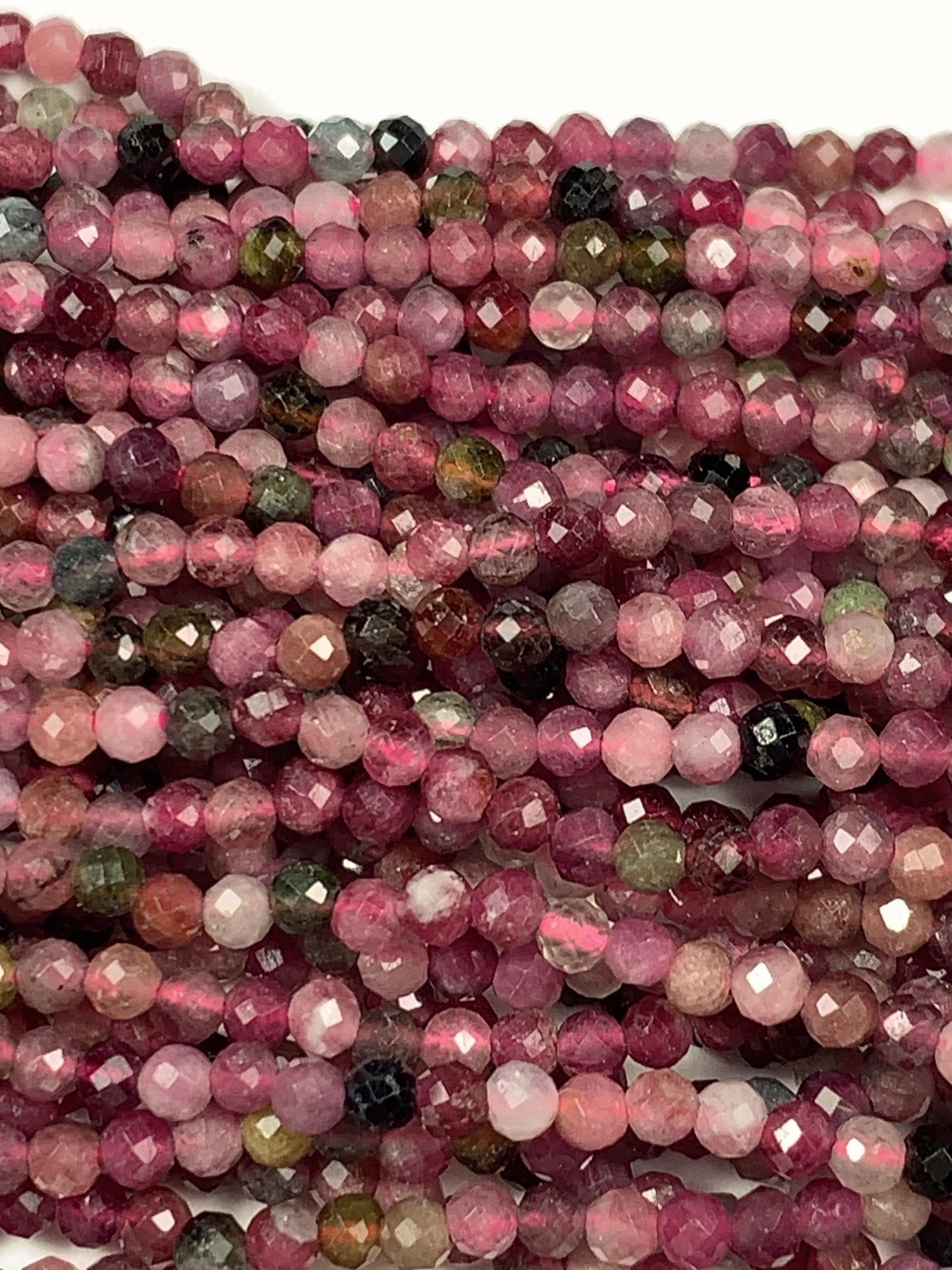 2.5mm AAA  Pink Green Black Orange Rainbow Tourmaline Faceted Round Beads  Natural Genuine 15.5" Strand PA20251033