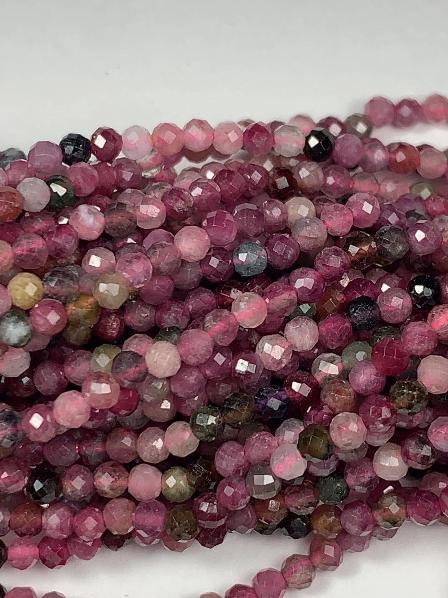 2.5mm AAA  Pink Green Black Orange Rainbow Tourmaline Faceted Round Beads  Natural Genuine 15.5" Strand PA20251033