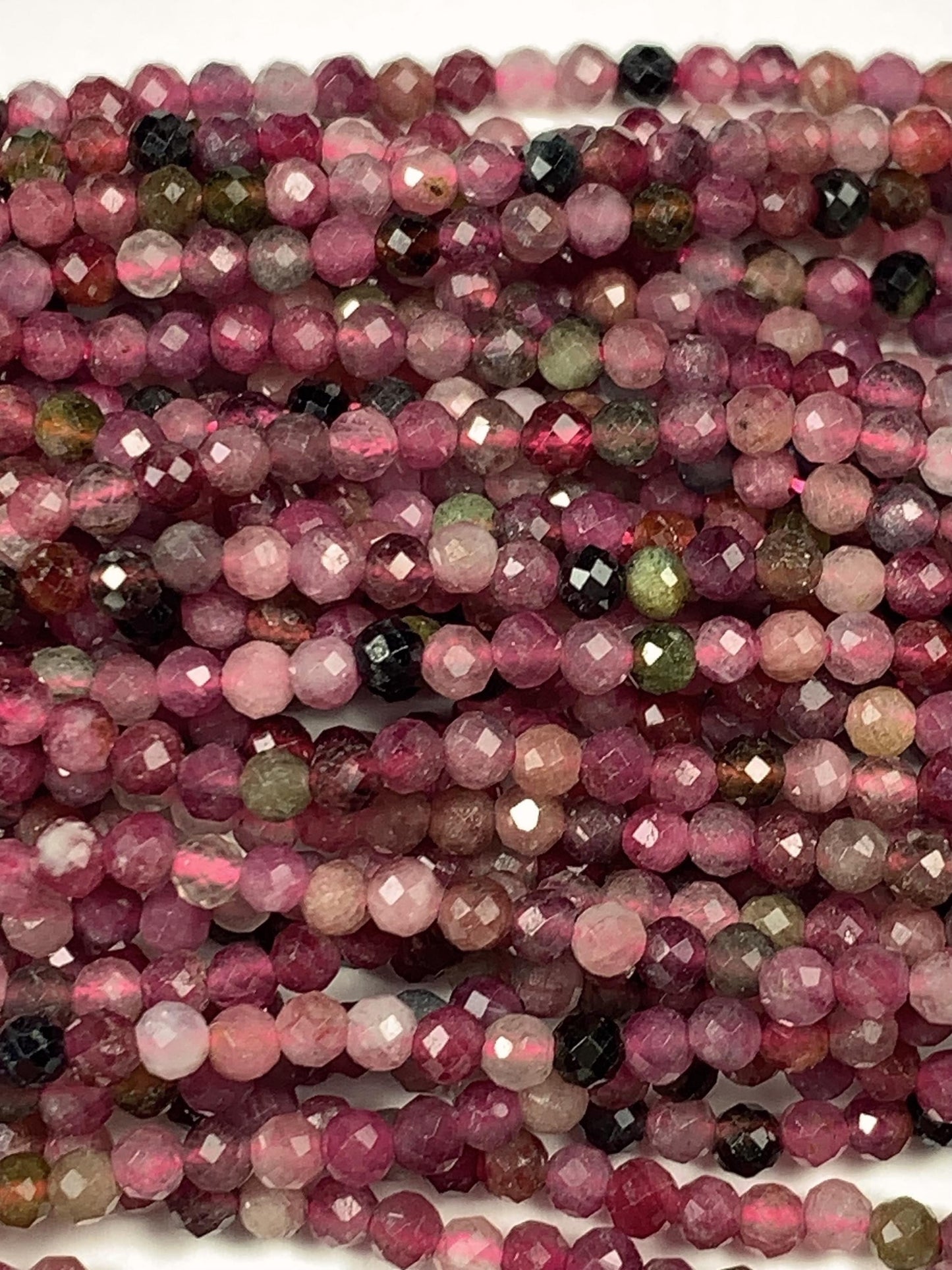 2.5mm AAA  Pink Green Black Orange Rainbow Tourmaline Faceted Round Beads  Natural Genuine 15.5" Strand PA20251033