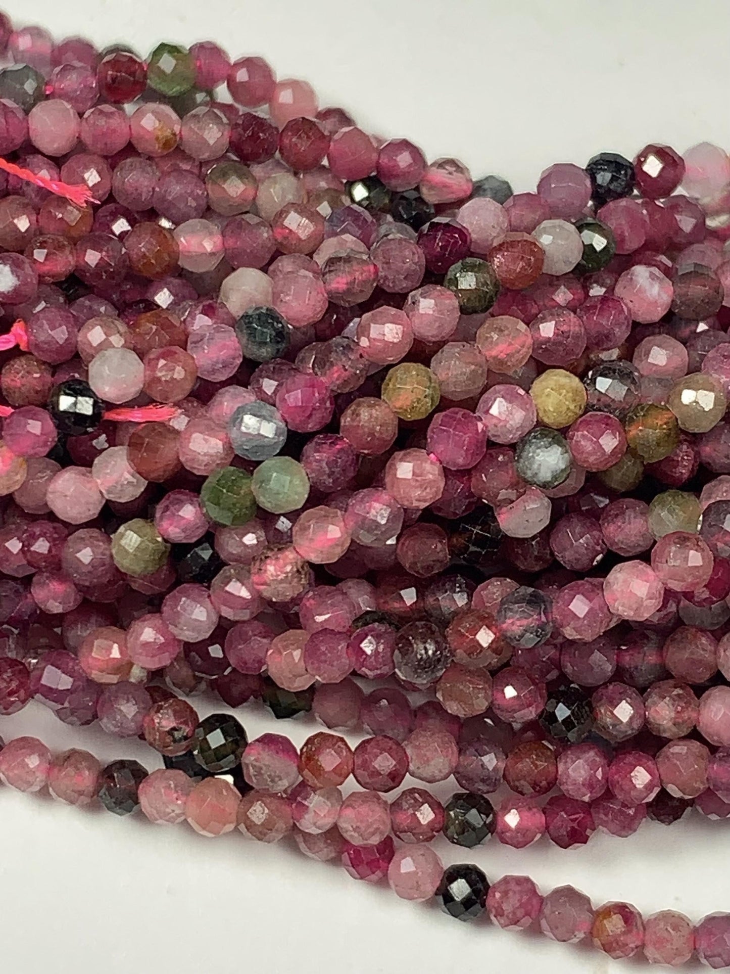 2.5mm AAA  Pink Green Black Orange Rainbow Tourmaline Faceted Round Beads  Natural Genuine 15.5" Strand PA20251033