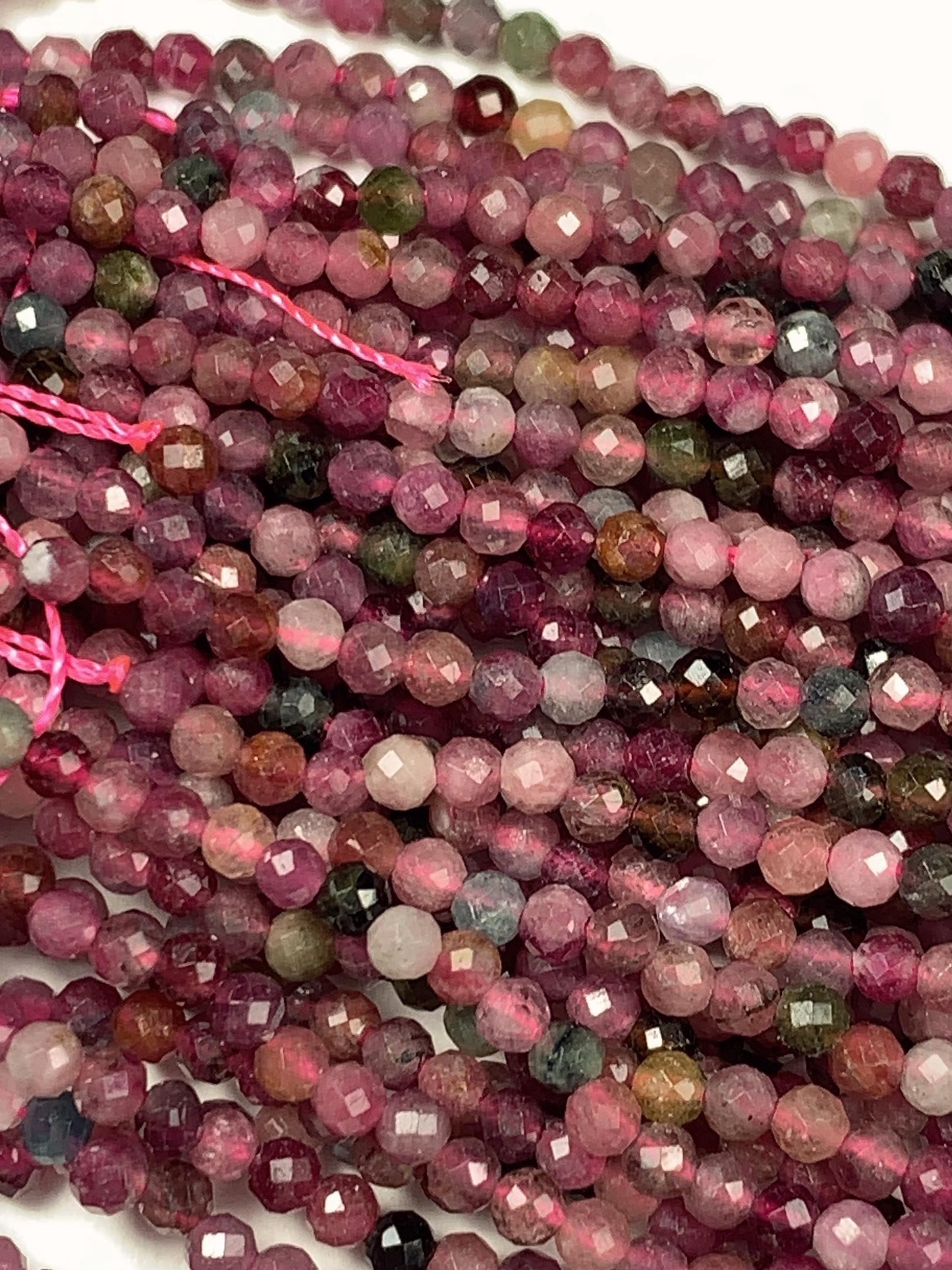 2.5mm AAA  Pink Green Black Orange Rainbow Tourmaline Faceted Round Beads  Natural Genuine 15.5" Strand PA20251033