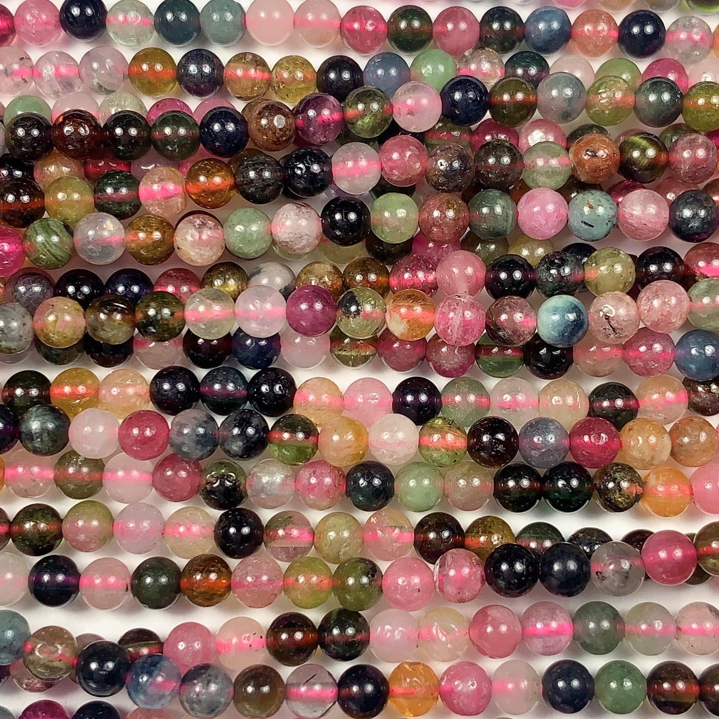 3mm half transparent Rainbow Tourmaline Smooth Round Beads: Natural Gemstone Strand 15.2