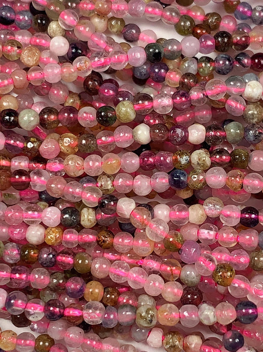 5mm Rainbow Tourmaline Smooth Round Beads: Natural Gemstone Strand 15.2