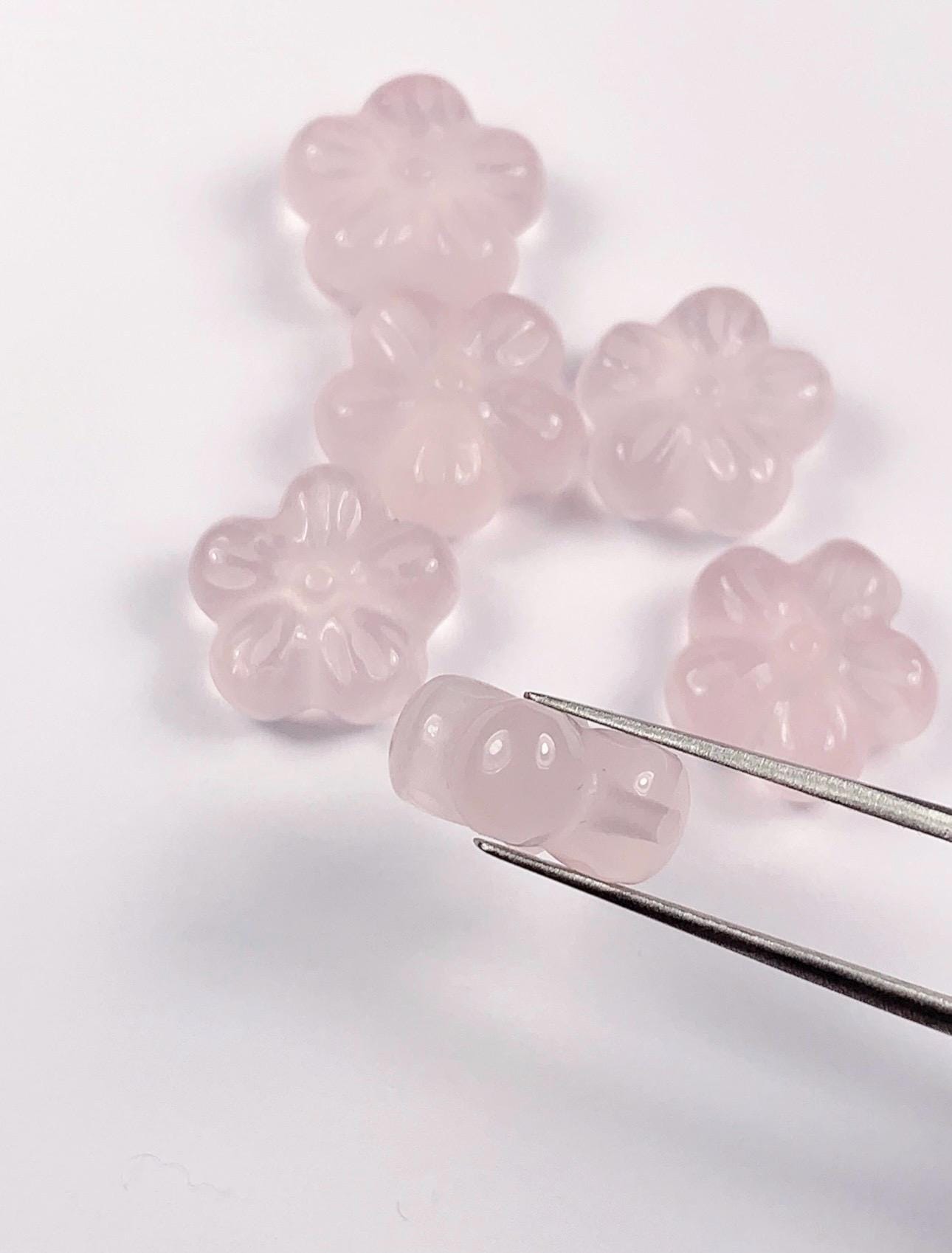 12mm Carved Rose Quartz Flower Bead: Madagascar Gemstone