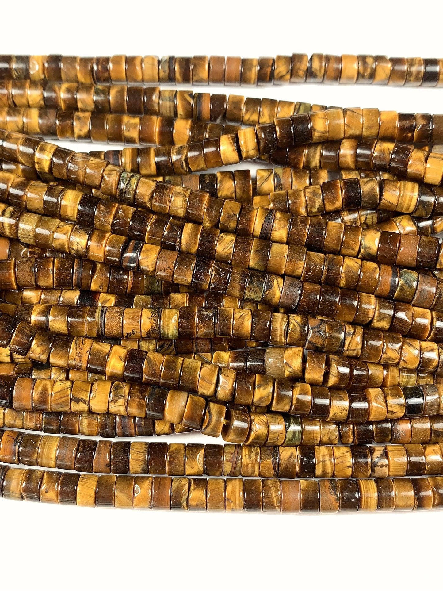 2x4mm Natural Yellow Gold Tiger Eyes Heishi Disc Beads Gemstone Strand 15"