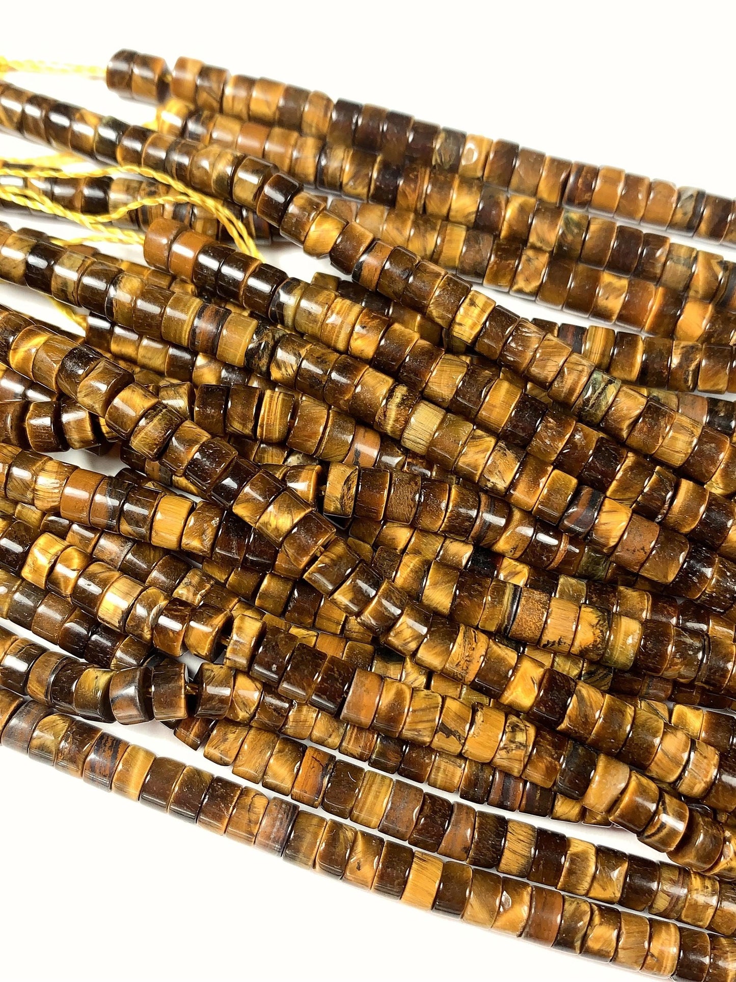 2x4mm Natural Yellow Gold Tiger Eyes Heishi Disc Beads Gemstone Strand 15"