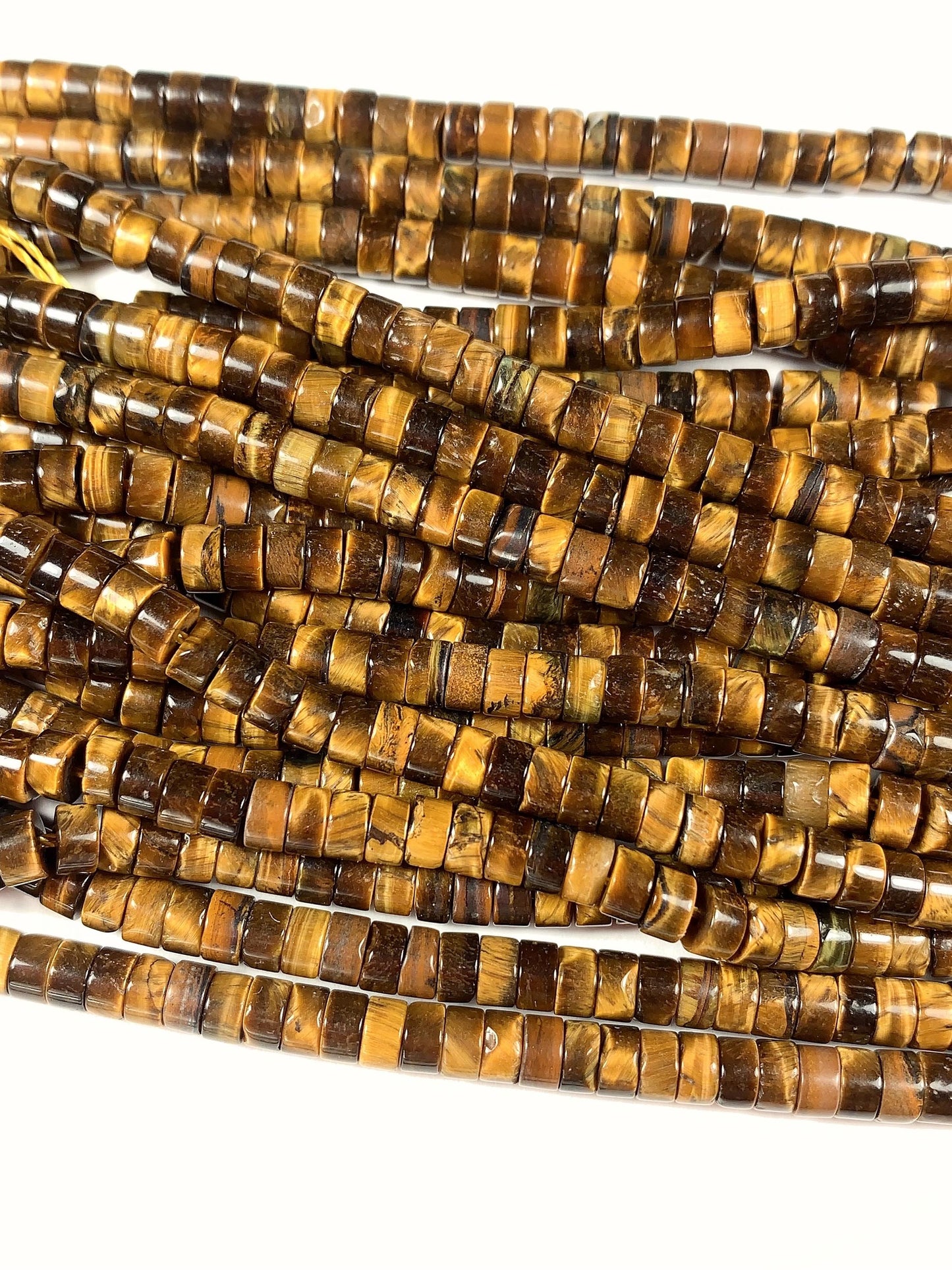2x4mm Natural Yellow Gold Tiger Eyes Heishi Disc Beads Gemstone Strand 15"