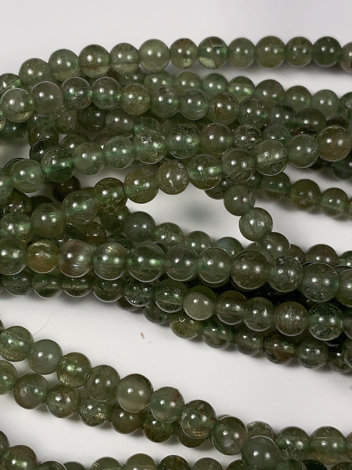 4mm Natural Green Apatite Smooth Round  Beads:  Genuine Gemstone 15.5" Strand