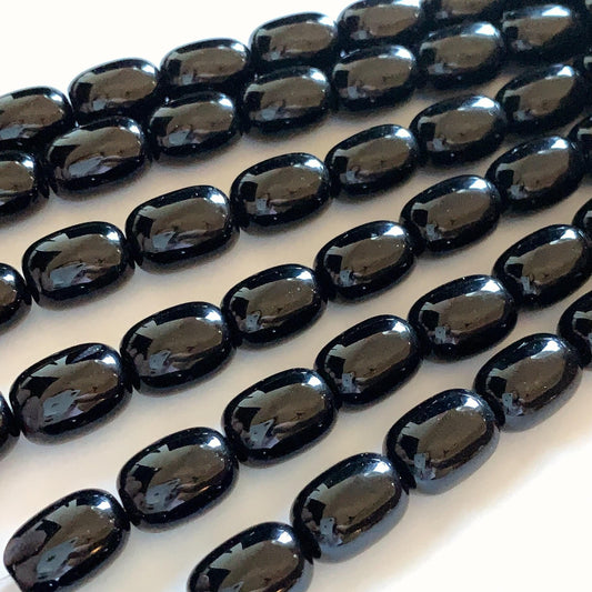 10x14mm AAA Natural Black Onyx Barrel Shape Smooth Beads 15.5" Strand
