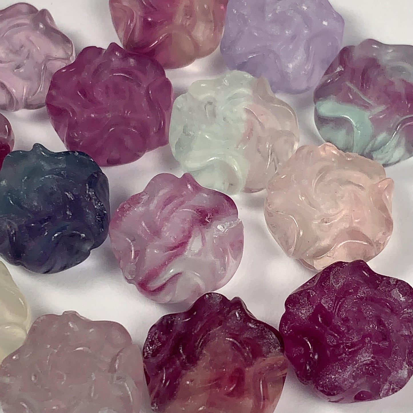 14mm Good Detail Carved  Natural Purple Fluorite Beads Loose Gems Gemstone Flowers Peony cut