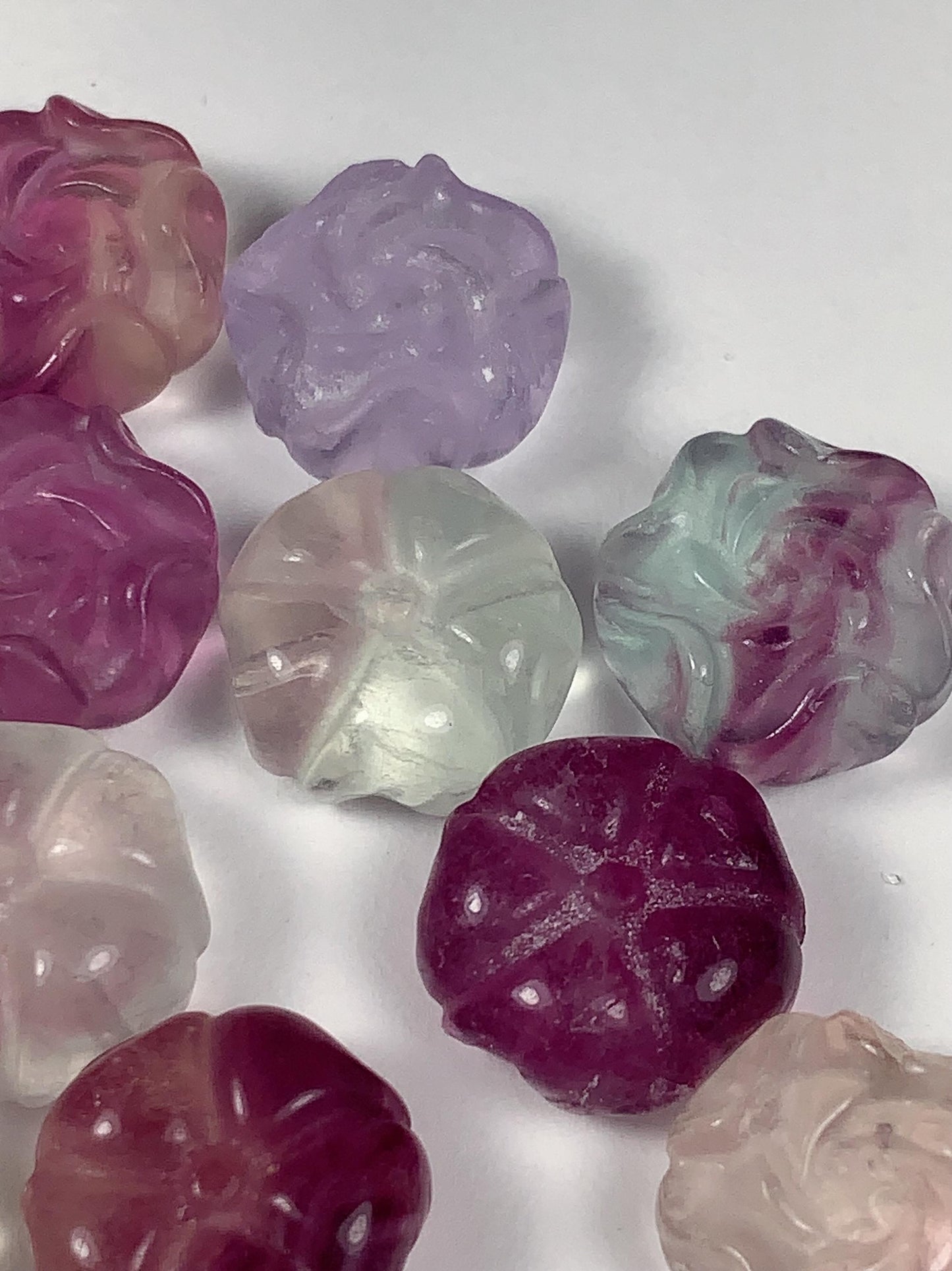 14mm Good Detail Carved  Natural Purple Fluorite Beads Loose Gems Gemstone Flowers Peony cut