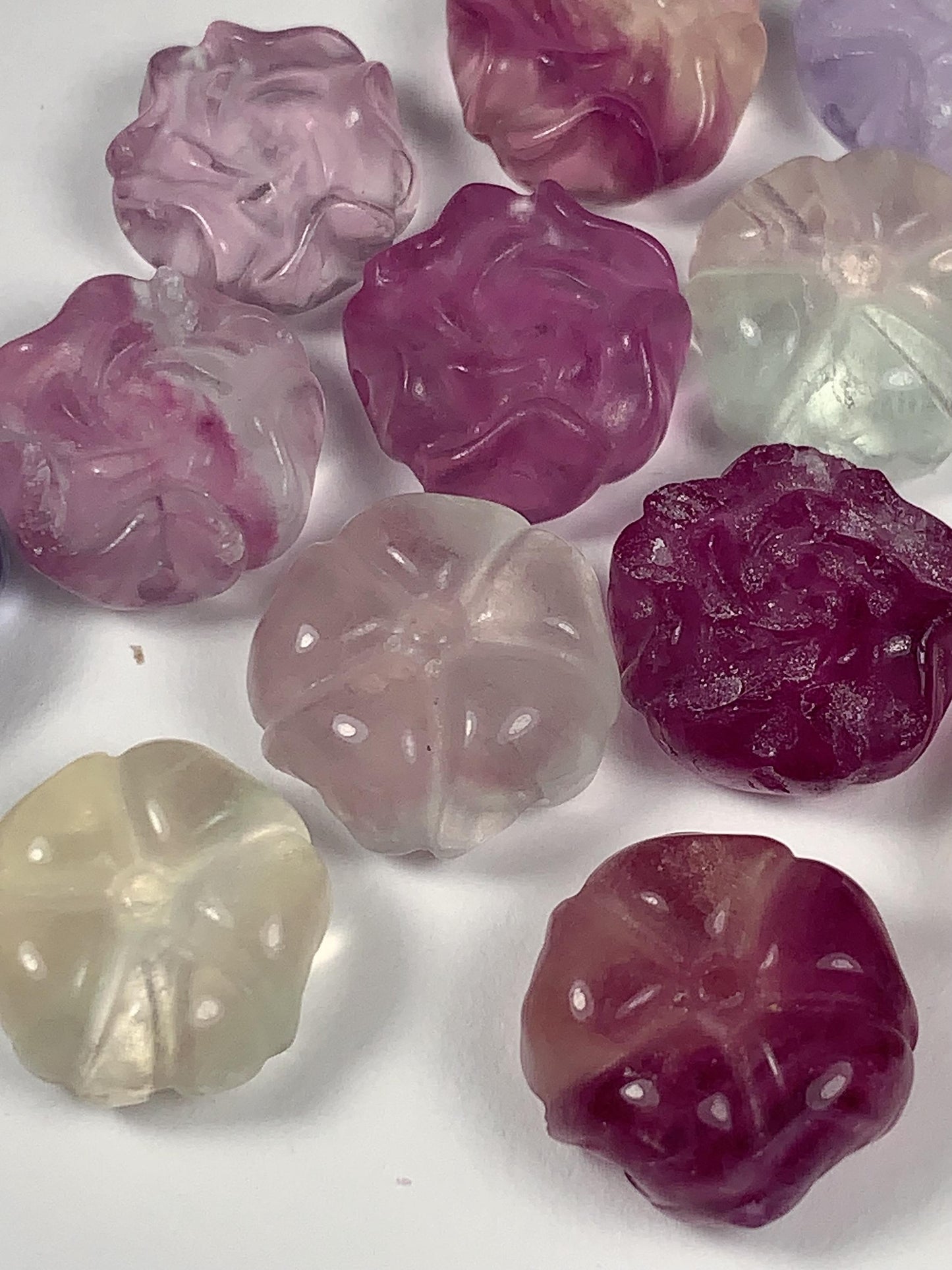 14mm Good Detail Carved  Natural Purple Fluorite Beads Loose Gems Gemstone Flowers Peony cut