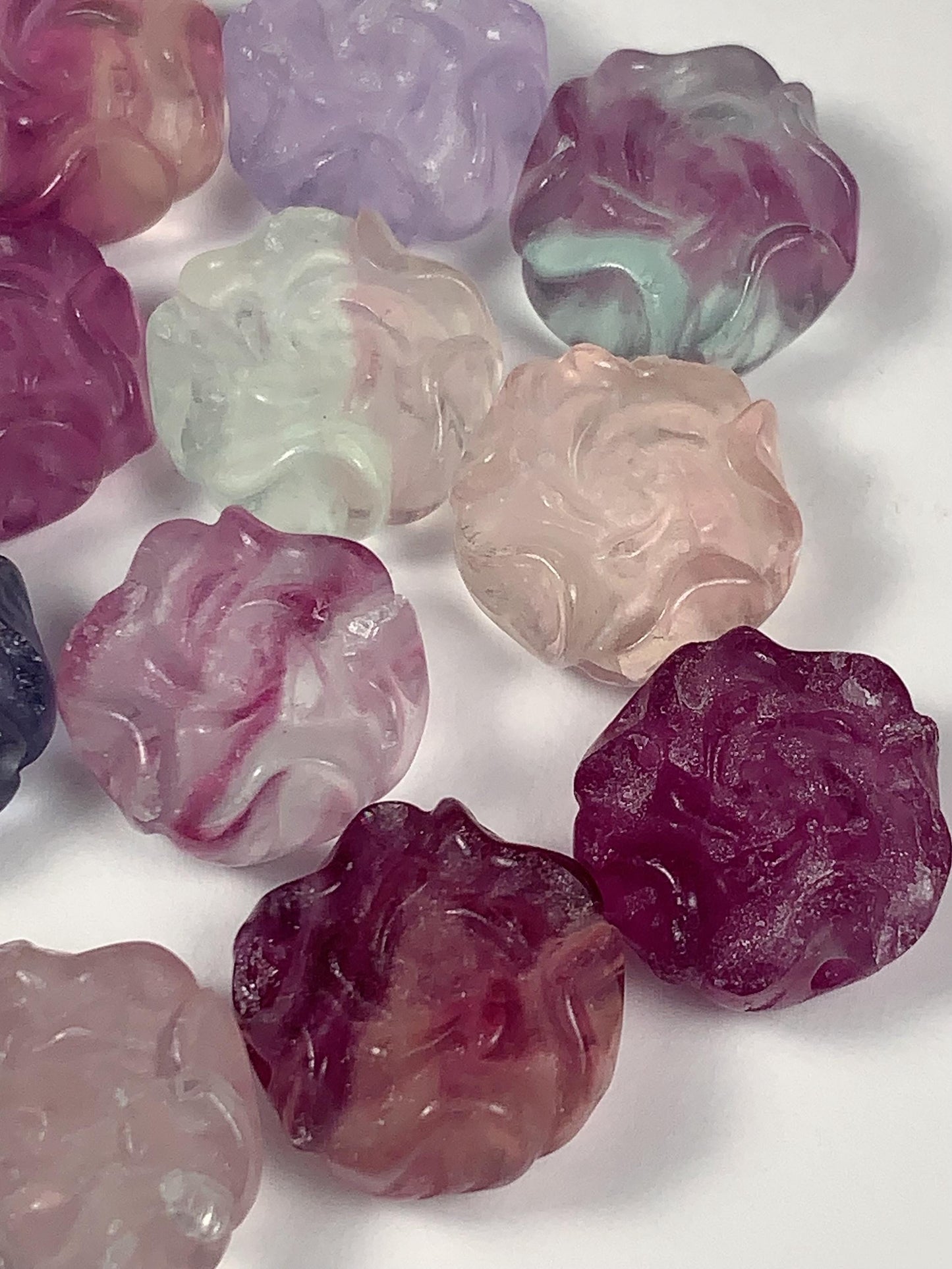 14mm Good Detail Carved  Natural Purple Fluorite Beads Loose Gems Gemstone Flowers Peony cut