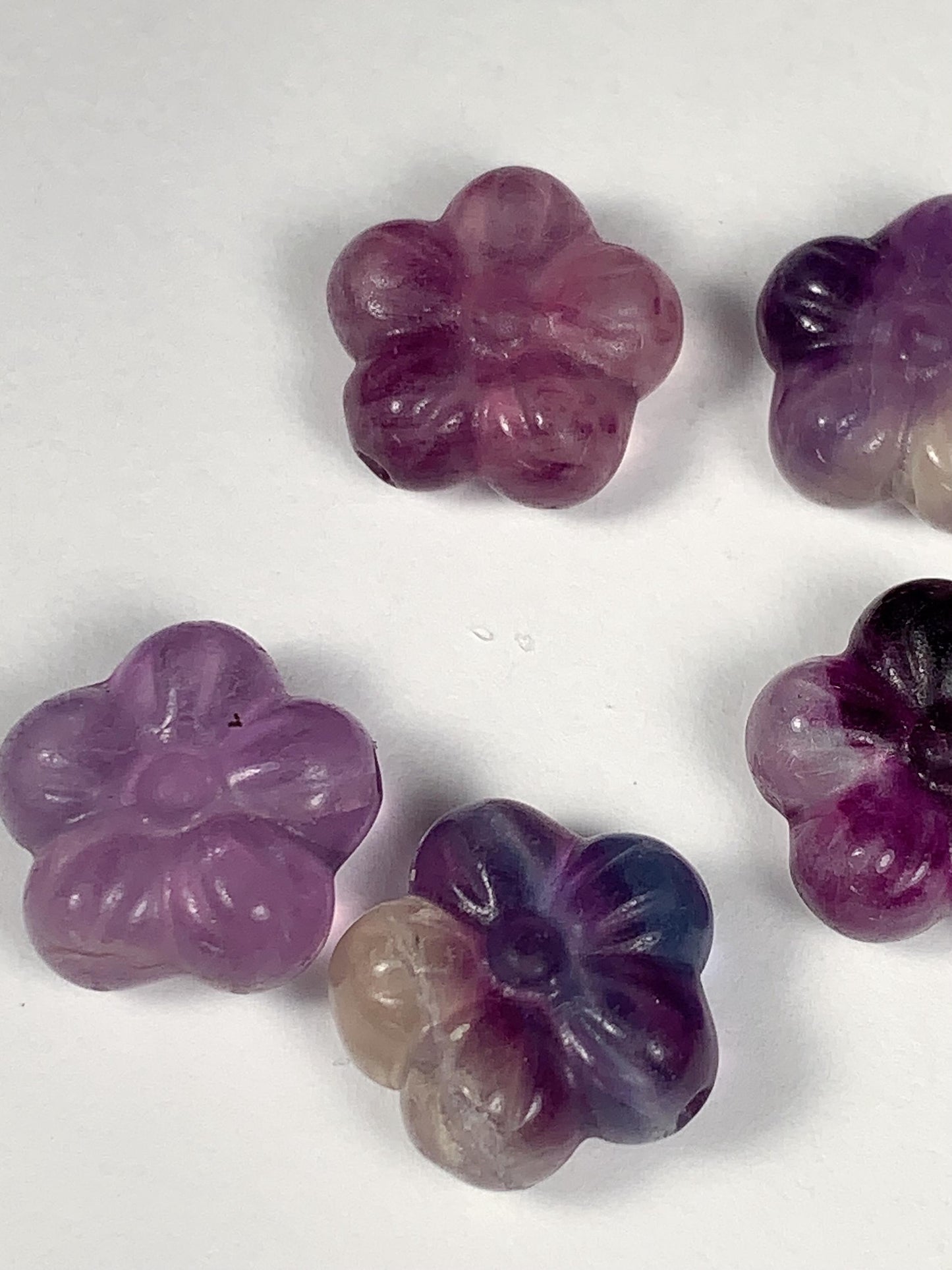 13mm Good Detail Carved  Natural Purple Fluorite Beads Loose Gems Gemstone Flowers cut