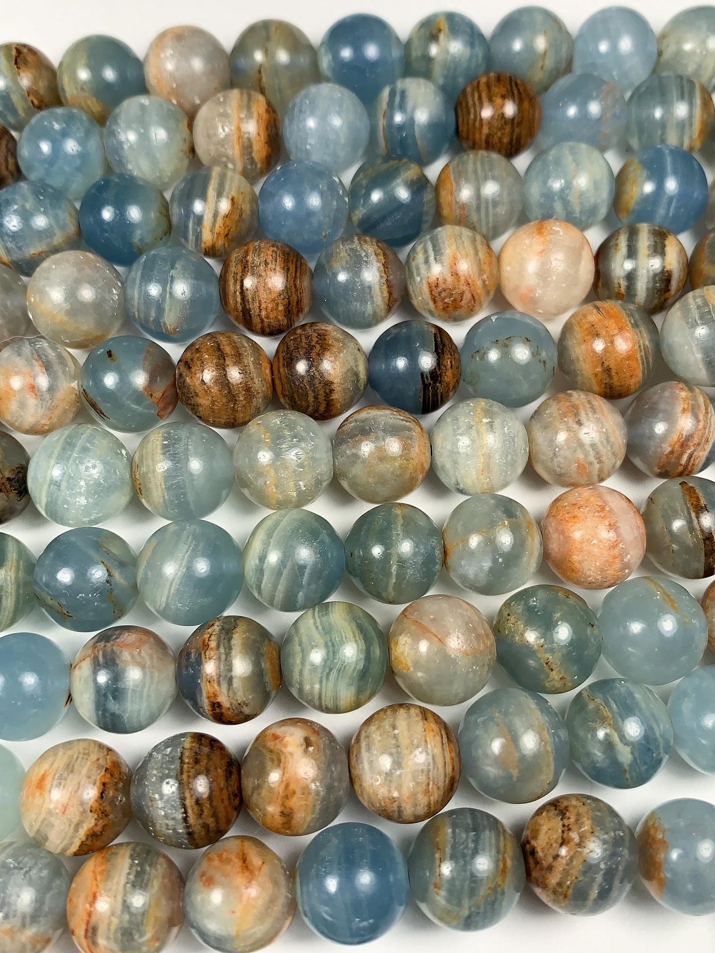 High Quality Natural Stripe Blue Calcite Quartz Smooth Round Beads: Natural Gemstone Strand 15.5 6mm 8mm 10mm 12mm