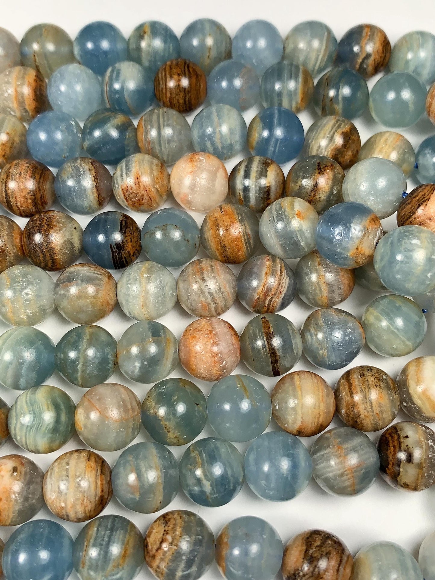 High Quality Natural Stripe Blue Calcite Quartz Smooth Round Beads: Natural Gemstone Strand 15.5 6mm 8mm 10mm 12mm