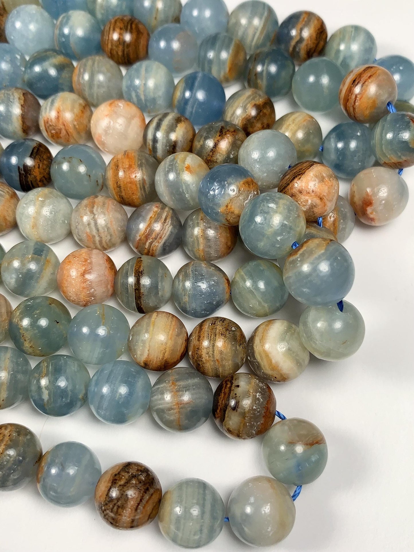 High Quality Natural Stripe Blue Calcite Quartz Smooth Round Beads: Natural Gemstone Strand 15.5 6mm 8mm 10mm 12mm