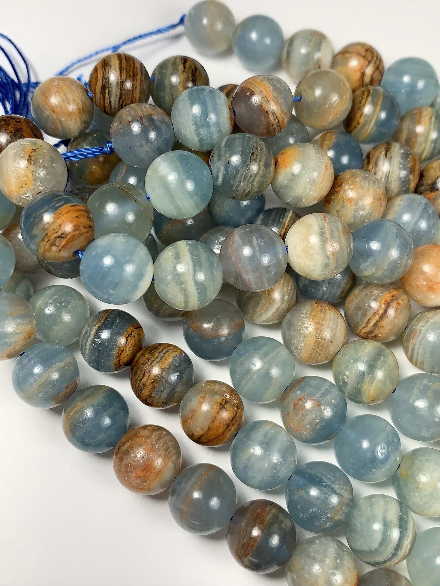 High Quality Natural Stripe Blue Calcite Quartz Smooth Round Beads: Natural Gemstone Strand 15.5 6mm 8mm 10mm 12mm