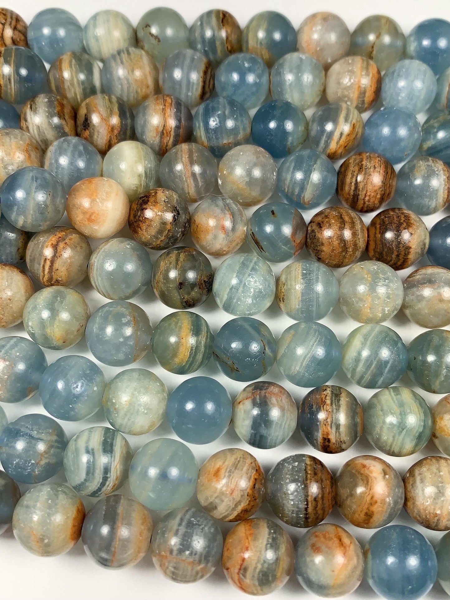 High Quality Natural Stripe Blue Calcite Quartz Smooth Round Beads: Natural Gemstone Strand 15.5 6mm 8mm 10mm 12mm