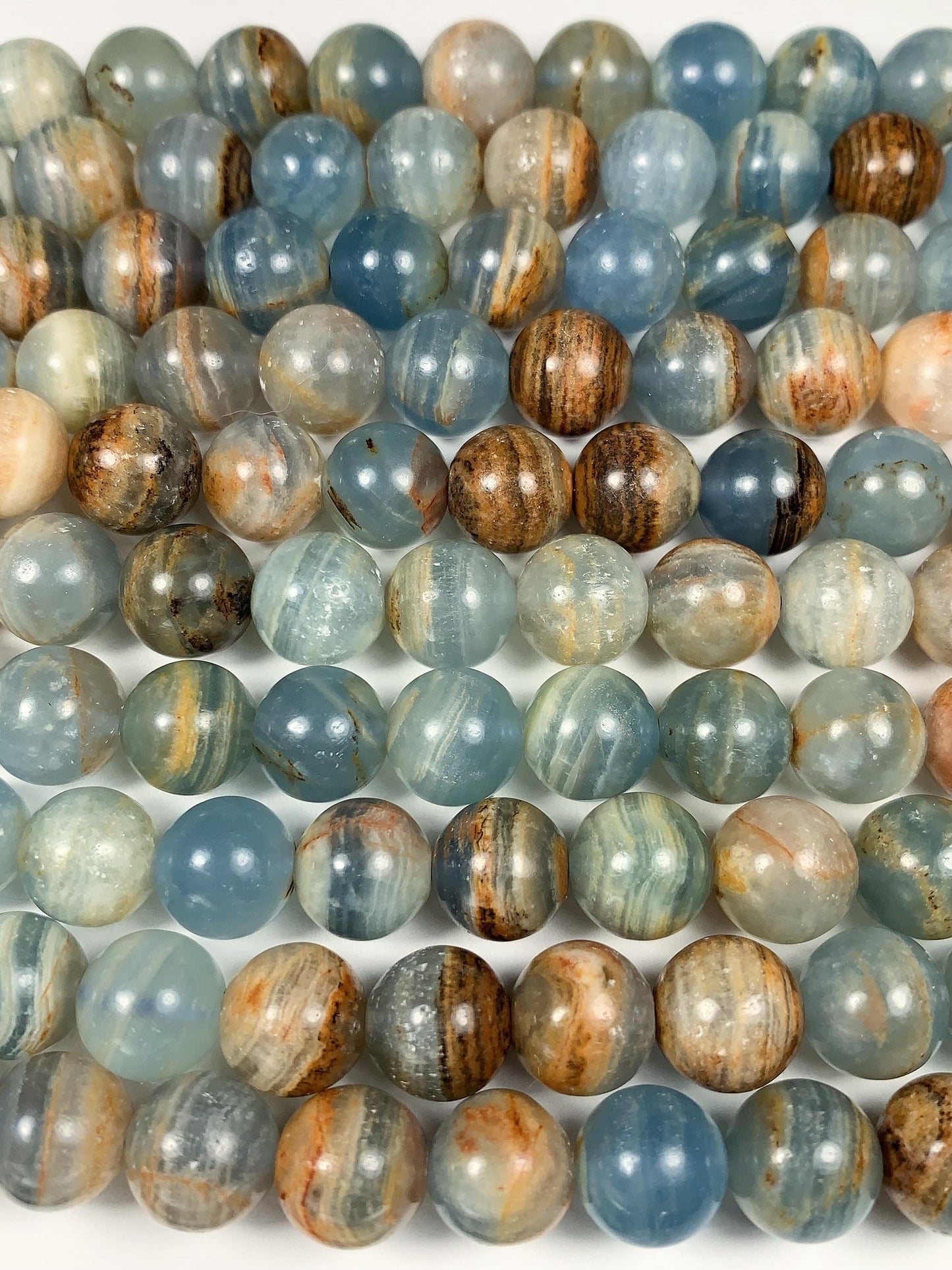 High Quality Natural Stripe Blue Calcite Quartz Smooth Round Beads: Natural Gemstone Strand 15.5 6mm 8mm 10mm 12mm