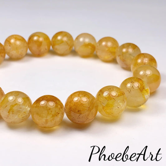 Gold Yellow half transparent Topaz stretch Bracelet:  Natural Genuine Smooth Round Gemstone high quality