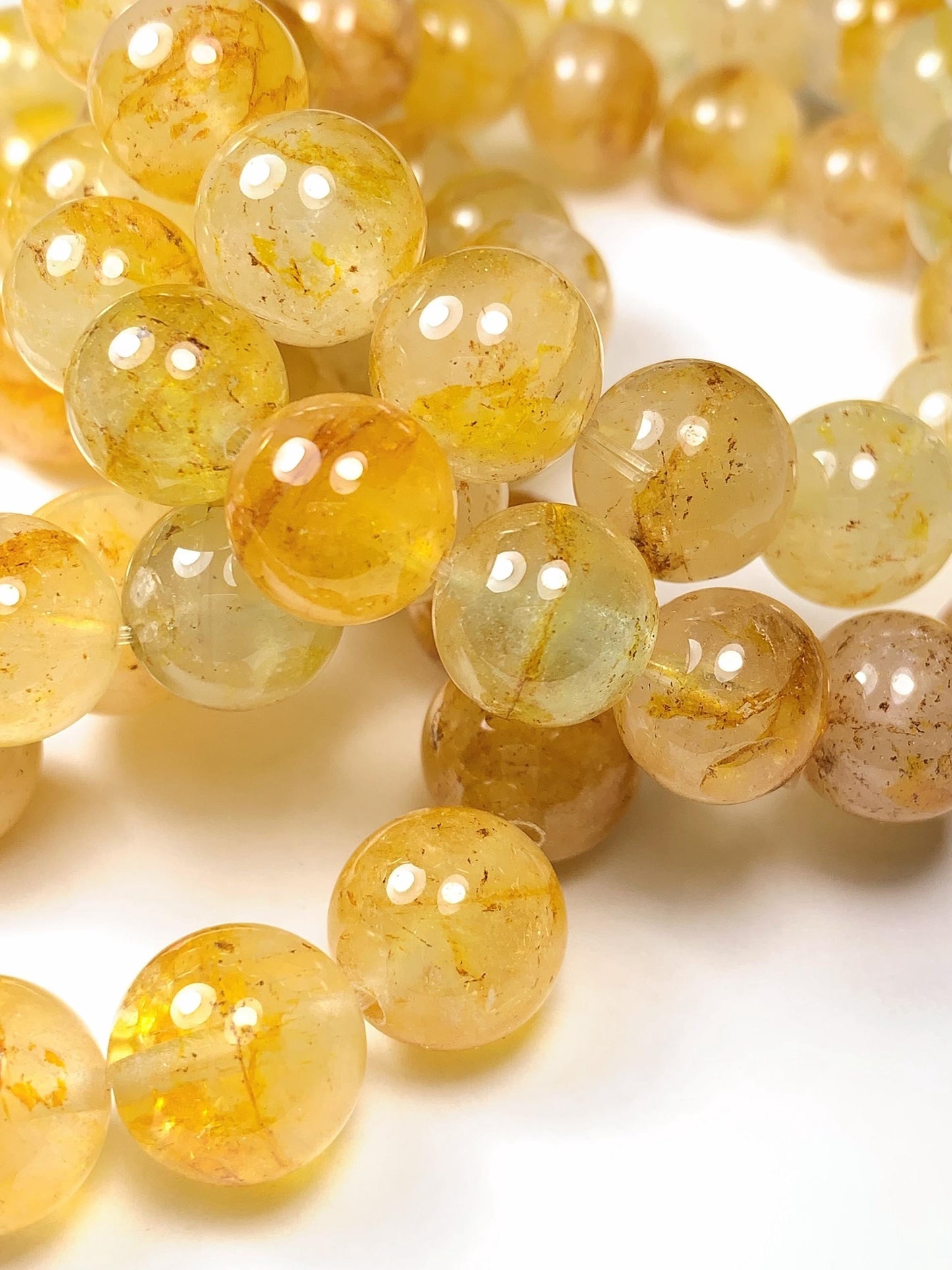 Gold Yellow half transparent Topaz stretch Bracelet:  Natural Genuine Smooth Round Gemstone high quality