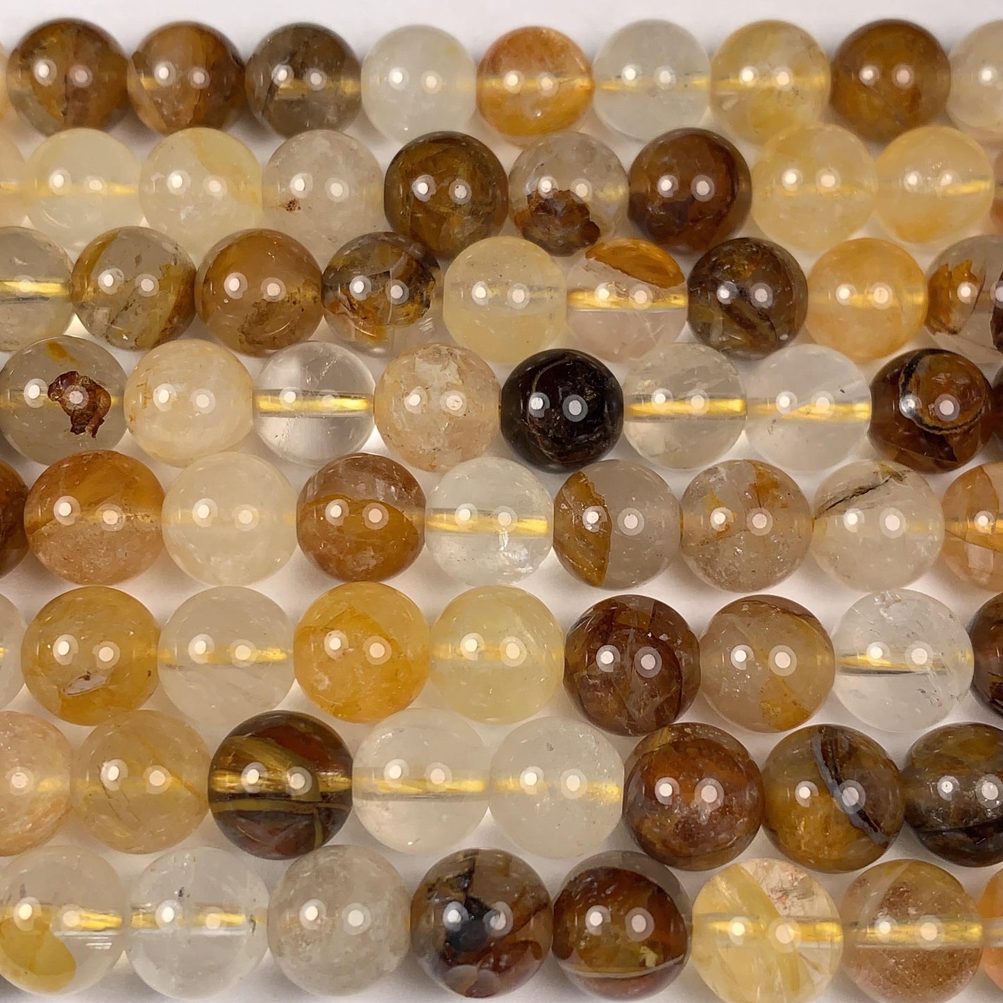 Natural Yellow Hematoid Quartz Smooth Round Beads Gemstone Strand 15.5