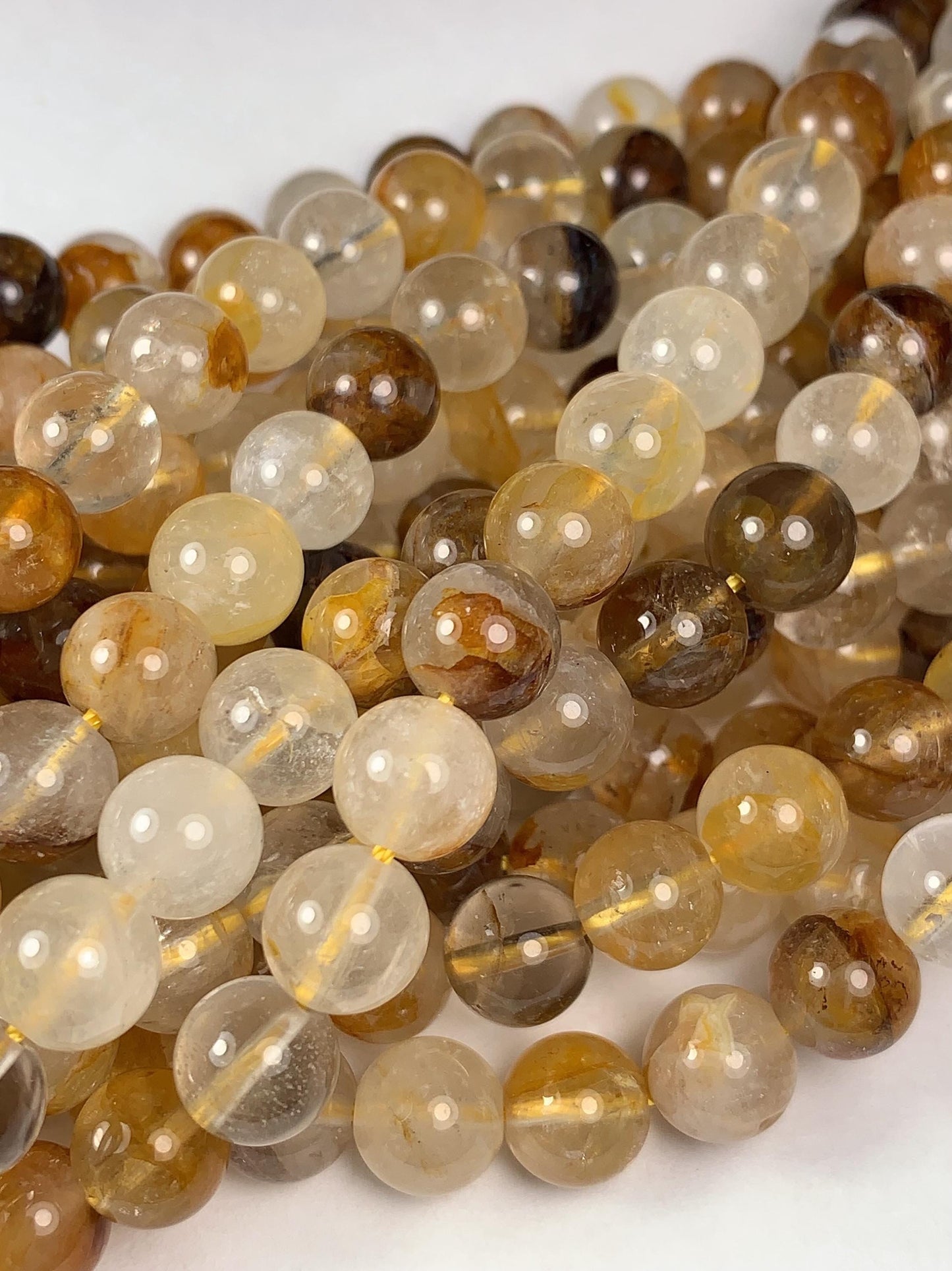 Natural Yellow Hematoid Quartz Smooth Round Beads Gemstone Strand 15.5