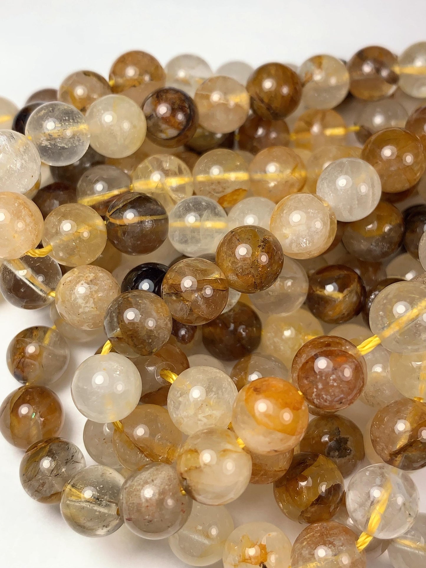 Natural Yellow Hematoid Quartz Smooth Round Beads Gemstone Strand 15.5